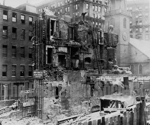 The Province House was torn down in 1922; you can see the Old South Church/Meeting House right across the street.
