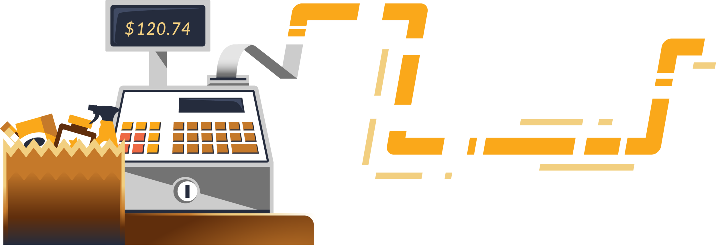 Purchase Data Metrics, near-real-time purchase signal from cash register, spot illustration