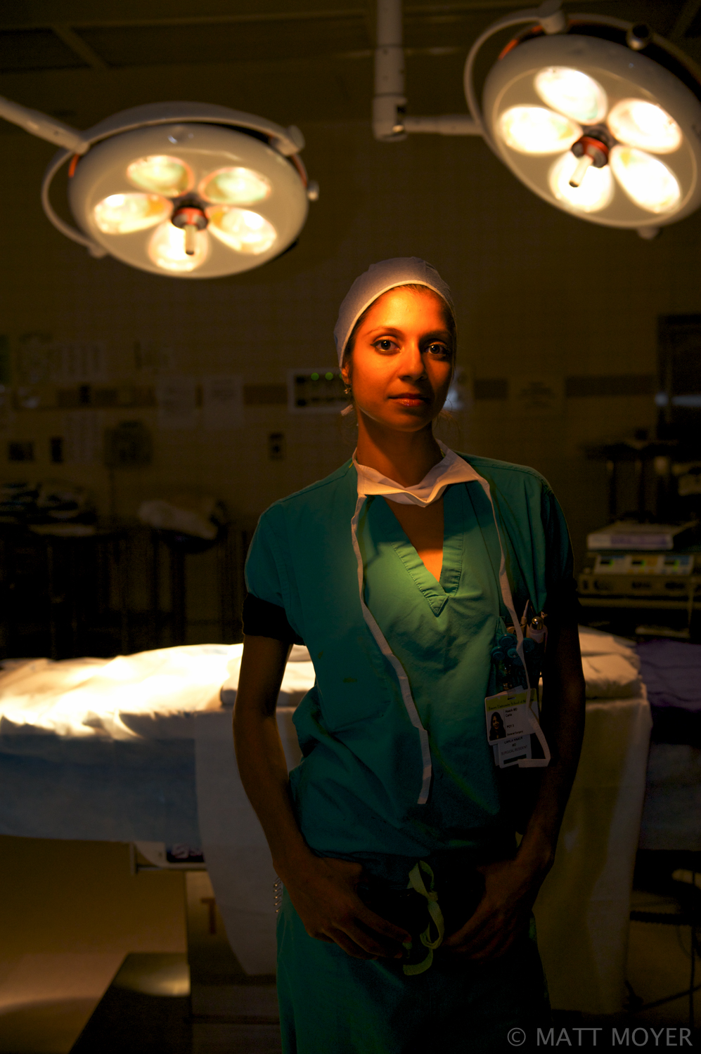  Dr. Carla Haack, a twenty five-year-old surgical resident, poses for a portrait in an operating room at Grady Memorial Hospital. 