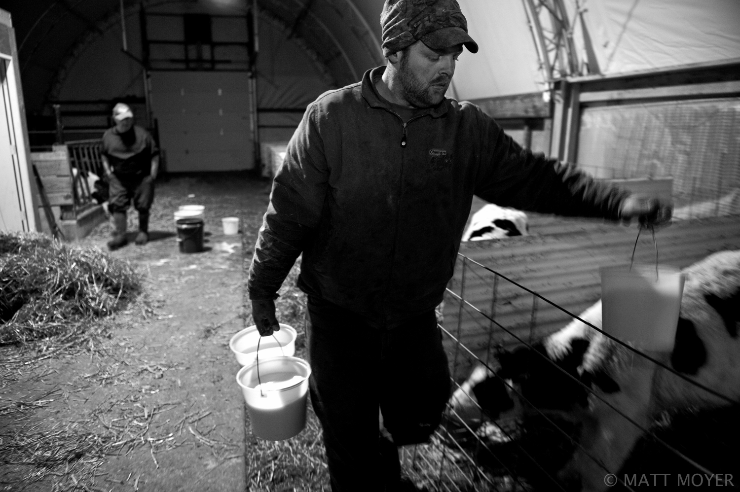  d Tidd, right, prepares to feed calves as his neighbor, John Miller looks on at the Tidd farm in Auburn, NY. 