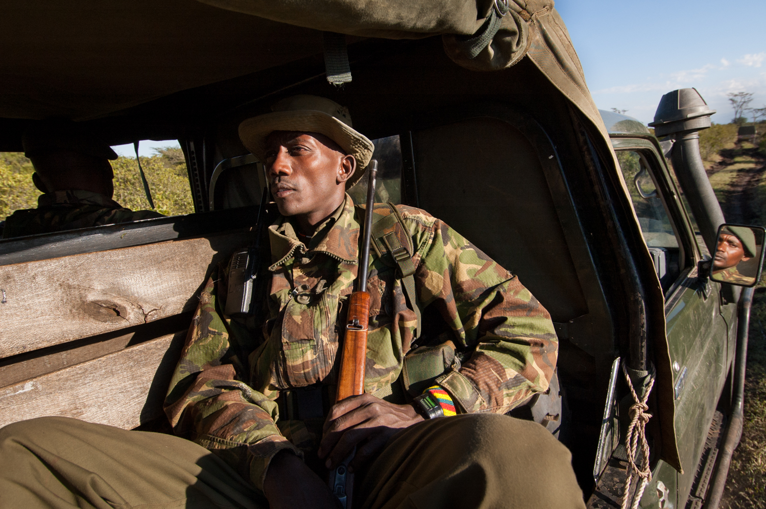  Members of an anti poaching unit based at the Lewa Wildlife Conservancy in Northern Kenya ride on their way to patrol a neighboring area. 