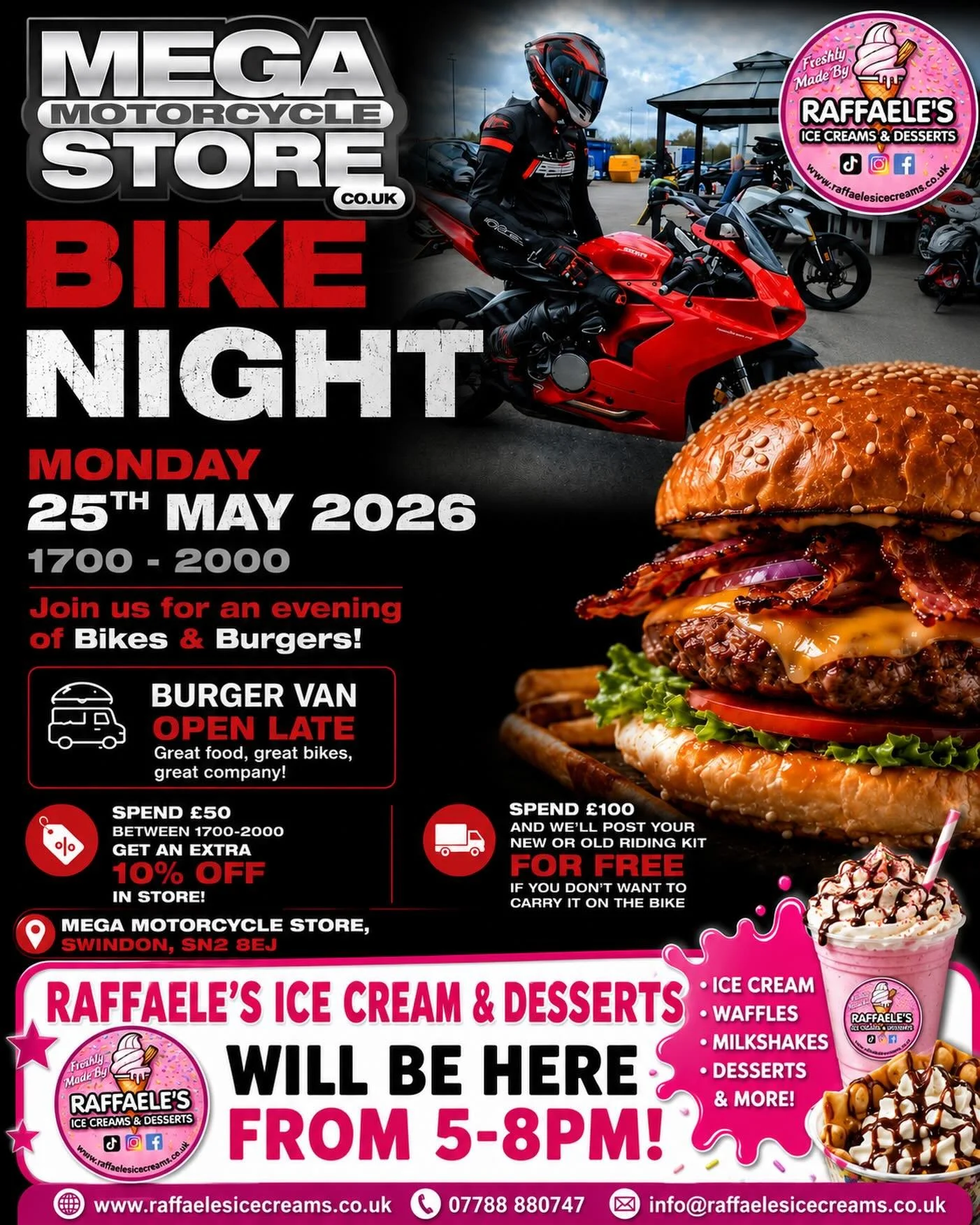 ❤️🎉🍭🍦 SWINDON 🍦🍭❤️🎉

PLZ SHARE THIS POST 🙏🏻

We&rsquo;ve arrived at:

MEGA MOTORCYCLE STORE
ATHENA AVENUE
ATHENA AVE
SWINDON
SN2 8EJ

Looking forward to serving you all our delicious treats🍦🍰🧁🍪

We will be serving here 5:30pm until 8:00pm
