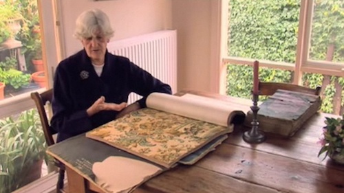 Phyllis at home with her wallpaper collection