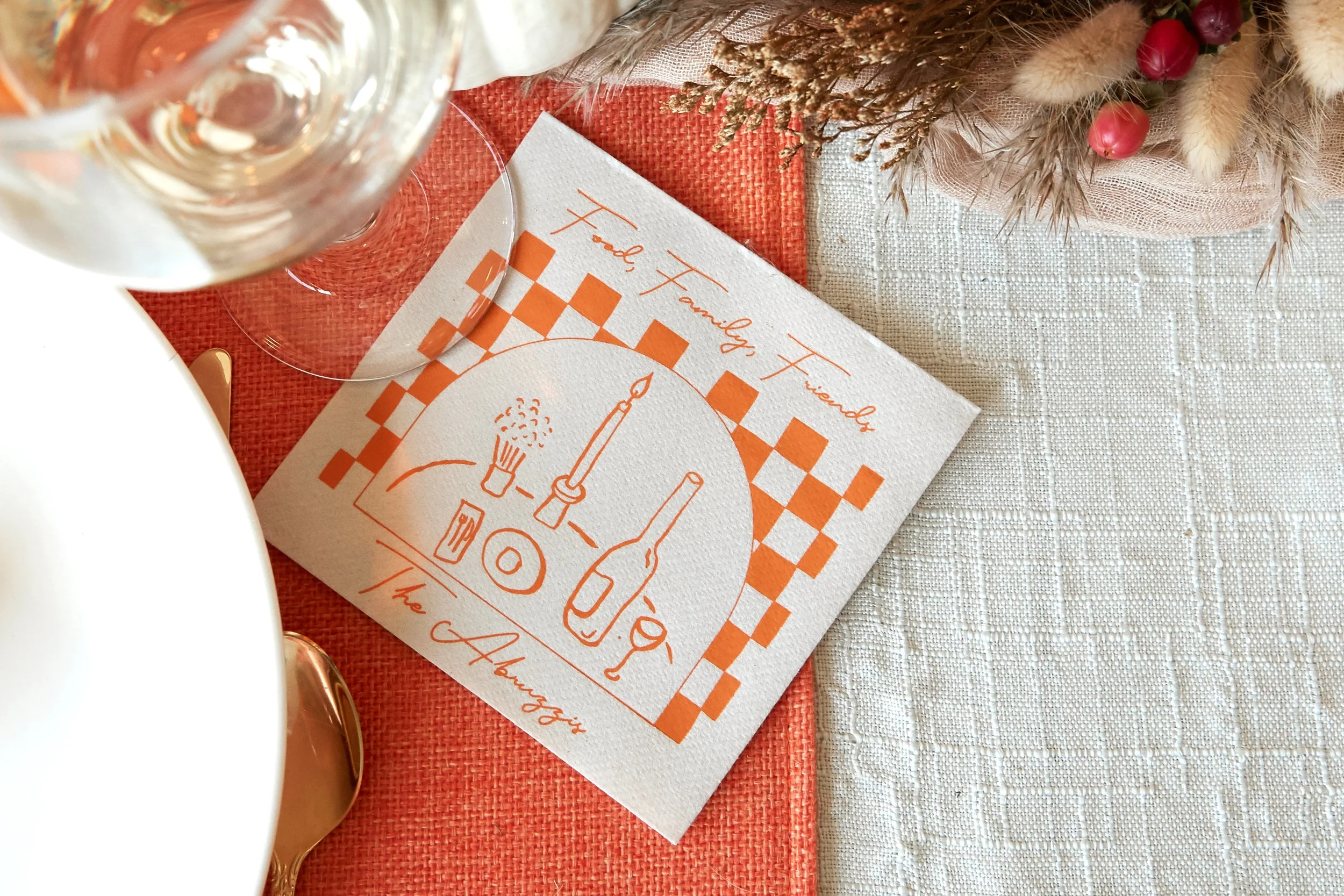 Orange and beige personalized paper napkin