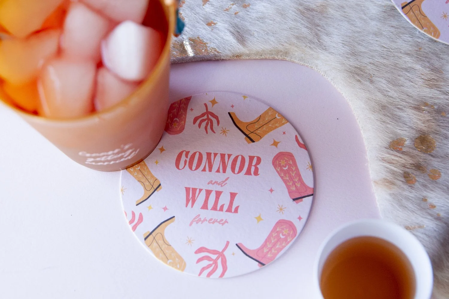 drinks coasters with cowgirl boots