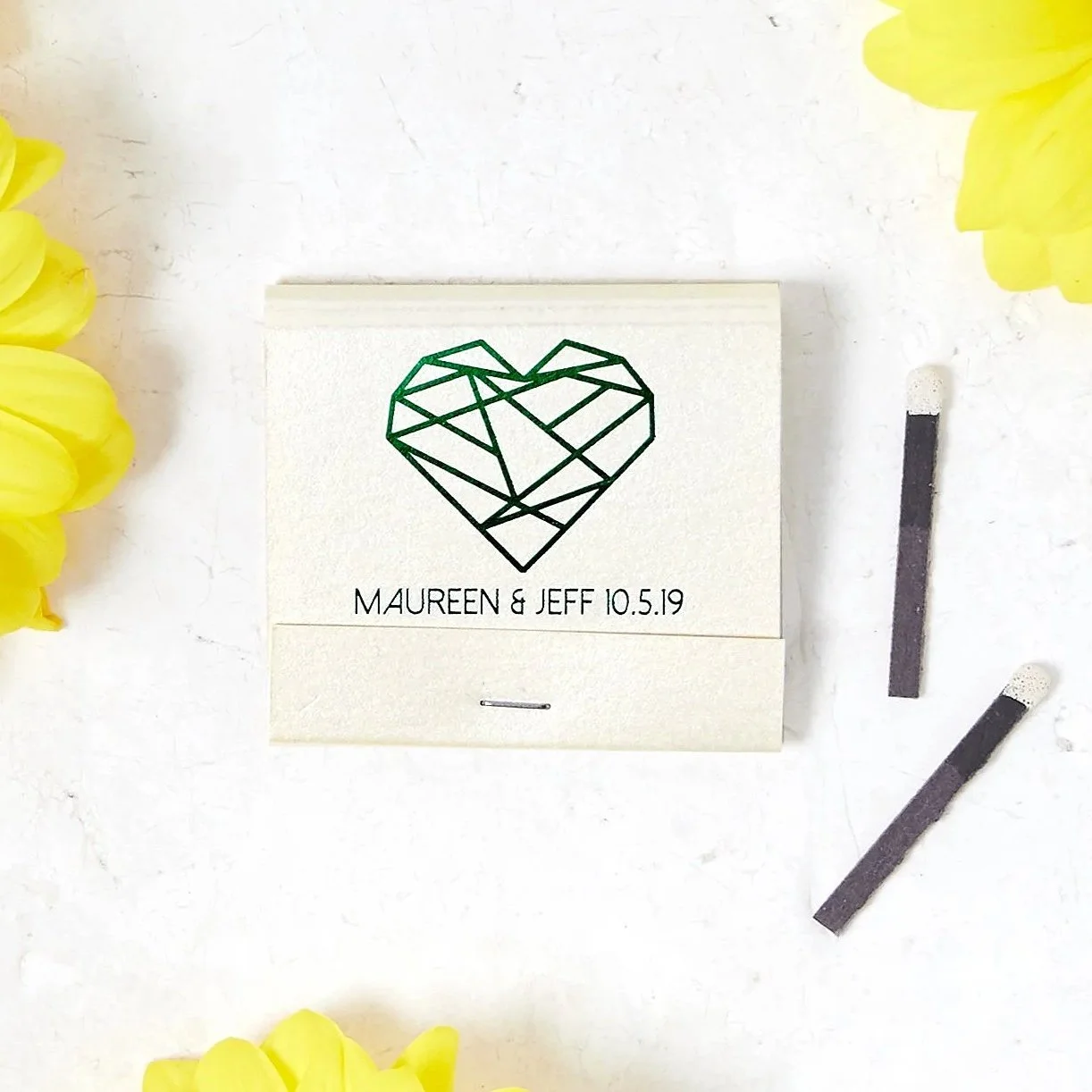 White Matchbook with custom green print