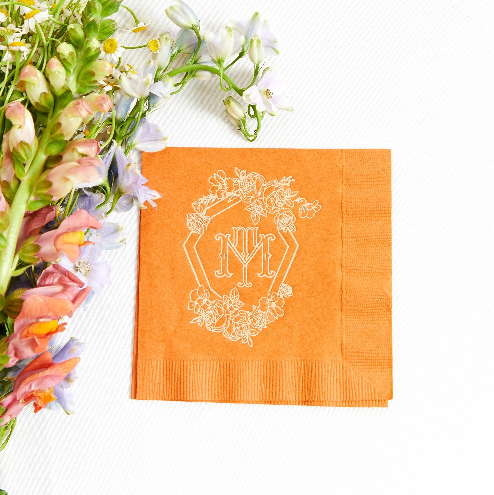 Orange Napkin with a custom Floral Crest