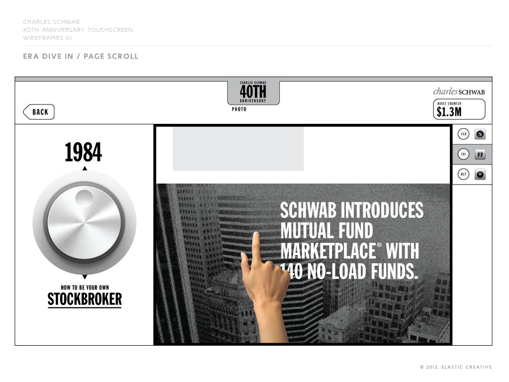 The final PSD was built at 1920 x 1080 pixels, designed to be experienced on a 80" touchscreen. 