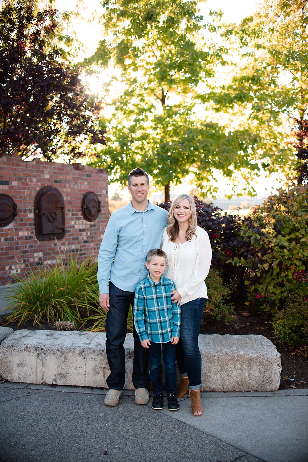  Family poses in the Old Mill District in Bend Oregon 