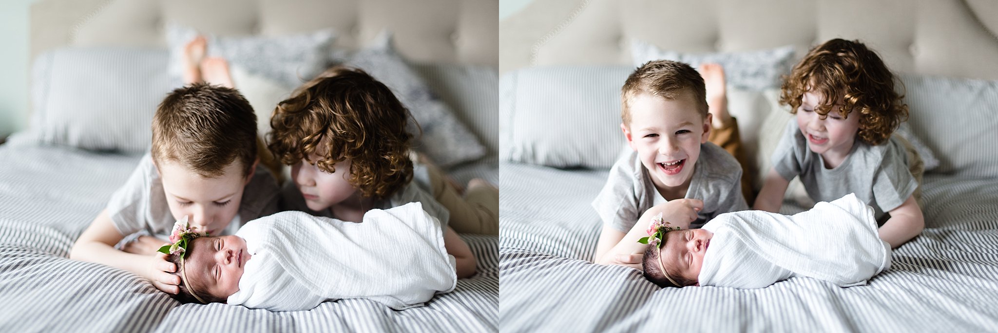  brothers gaze at their baby sister 