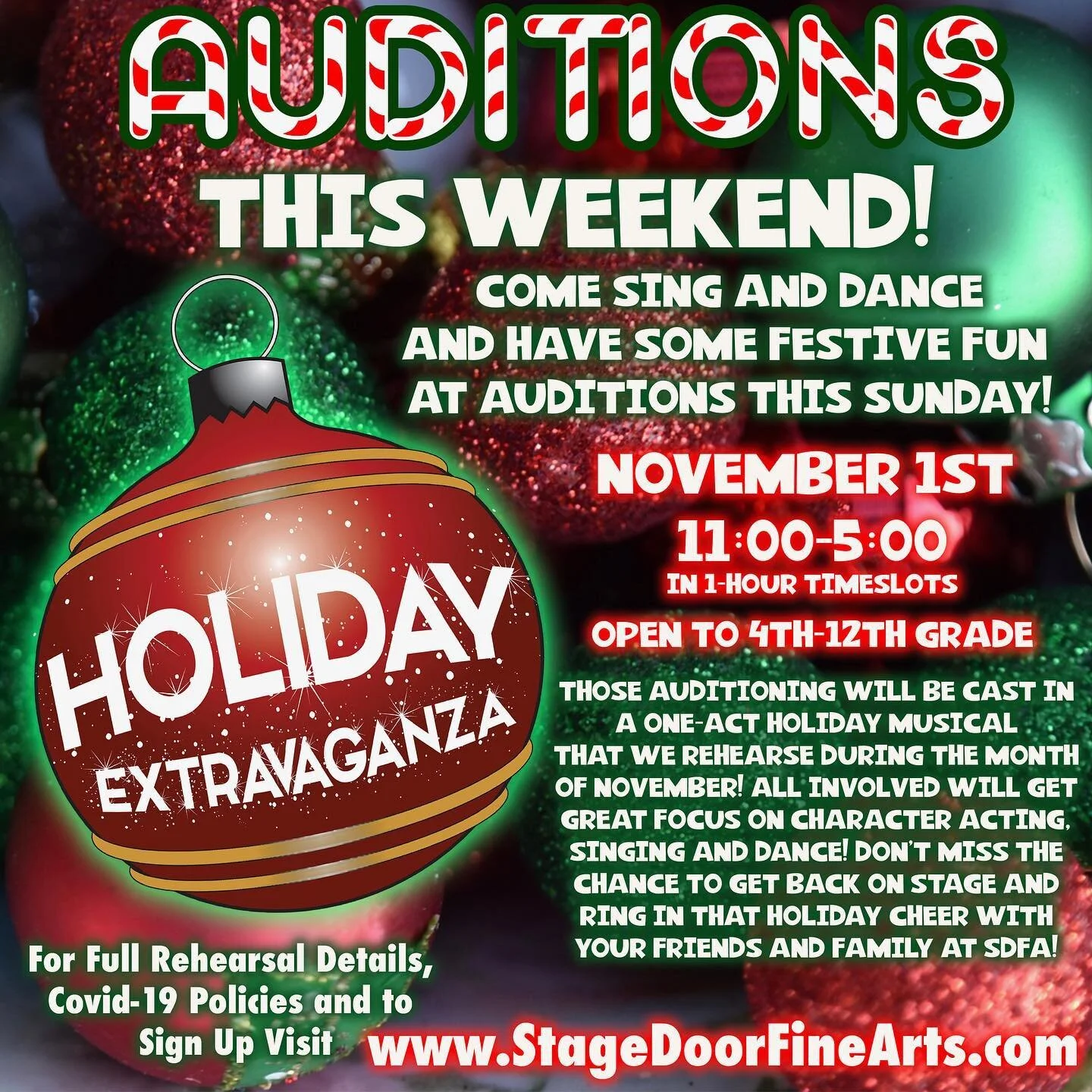 We are so excited for auditions this Sunday! It’s not too late to join us for some holiday fun! Message us or check out our website with any concerns on latest Covid protocols and how we plan to keep our casts safe. We can’t wait to see Y