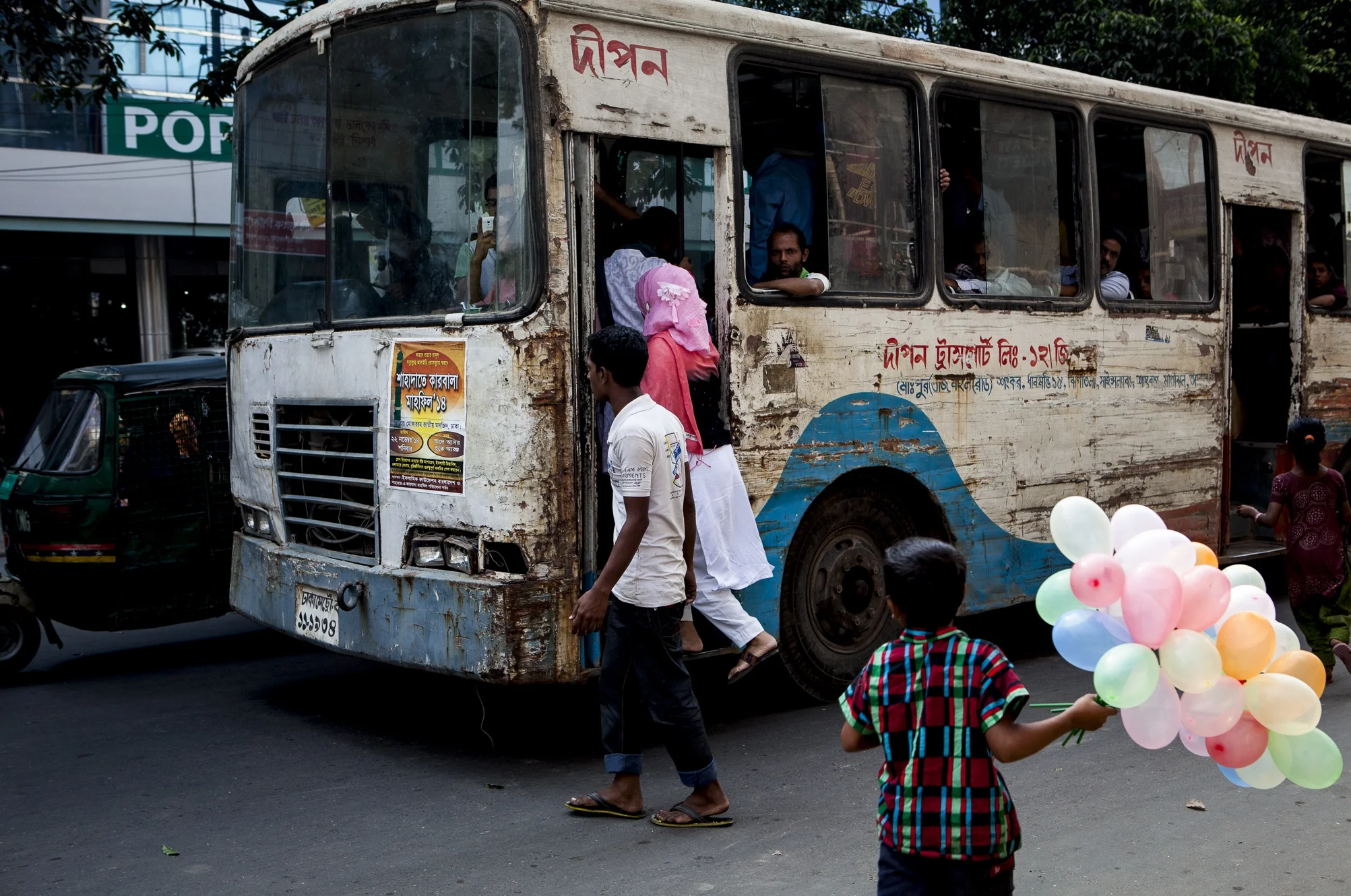 Buses are an affordable mode of transport in Dhaka making them extremely popular. Large crowds crush onto buses making and foul play hard to determine where it is coming from. One student tells me she keeps a sari pin at her wait and in her hair 'incase anyone tries to put their hands on me'. The front seats on buses are reserved for women and children but this is often ignored.