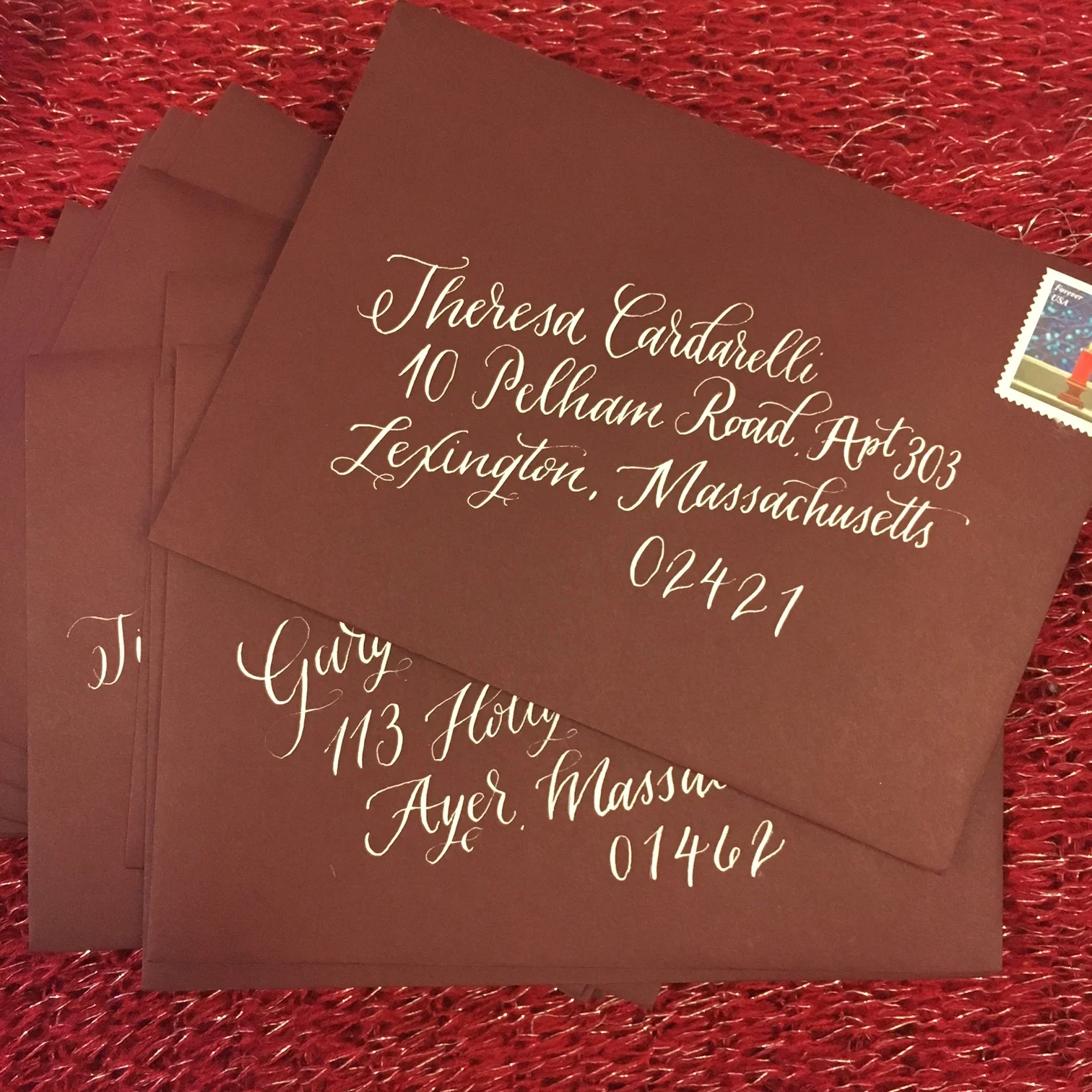 White & Cranberry Christmas Envelopes