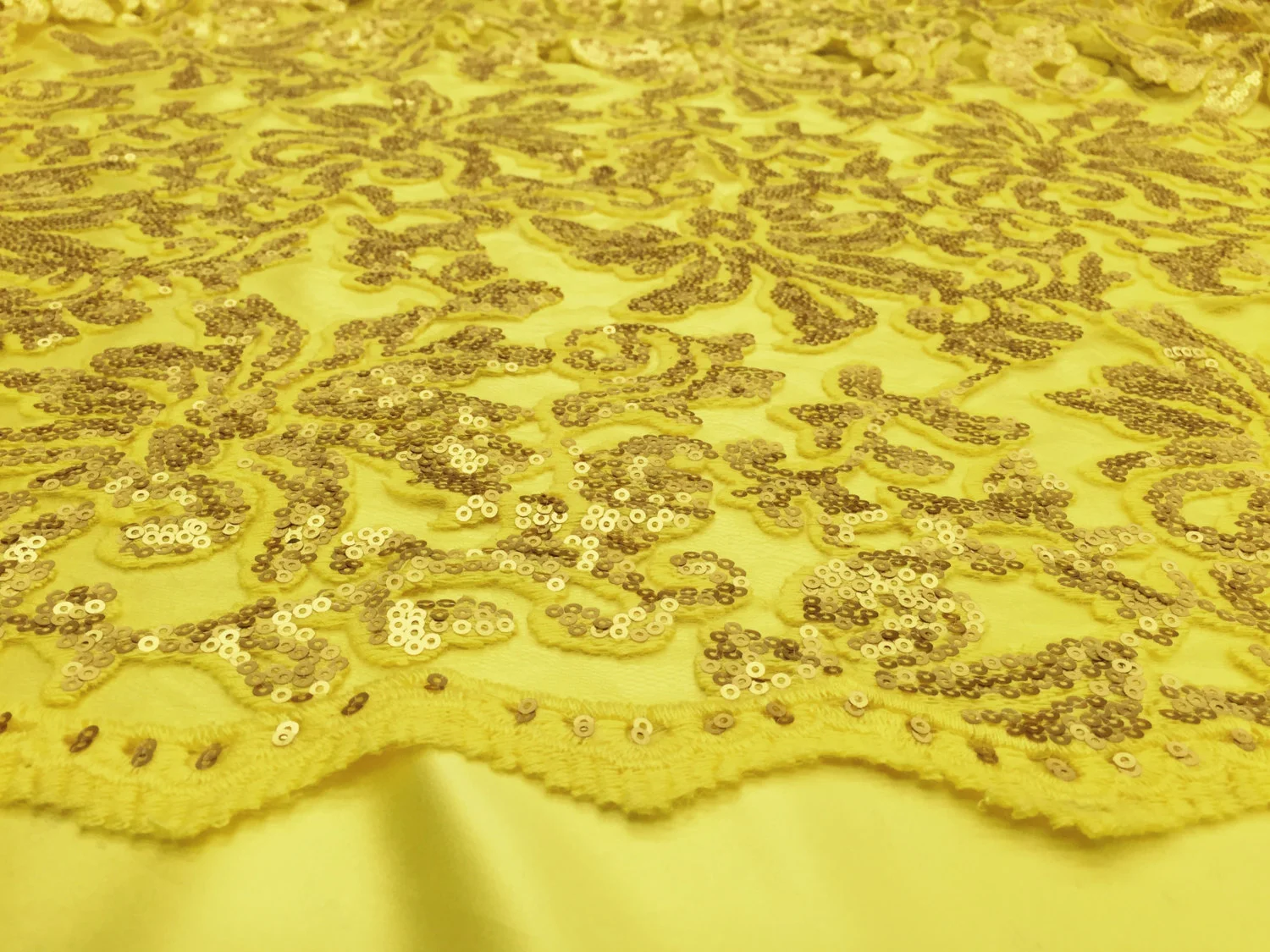 Matte yellow Beyonce Lace Embroidery Fabric