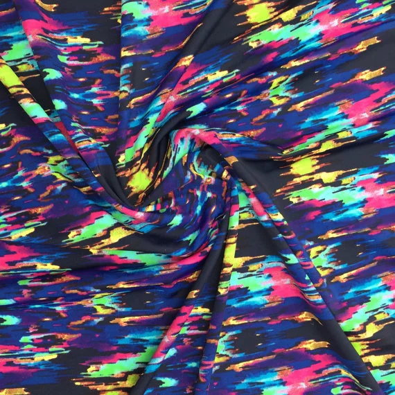 Multicolor Electric Print on Nylon Lycra or Spandex 4 Way Stretch Fabric