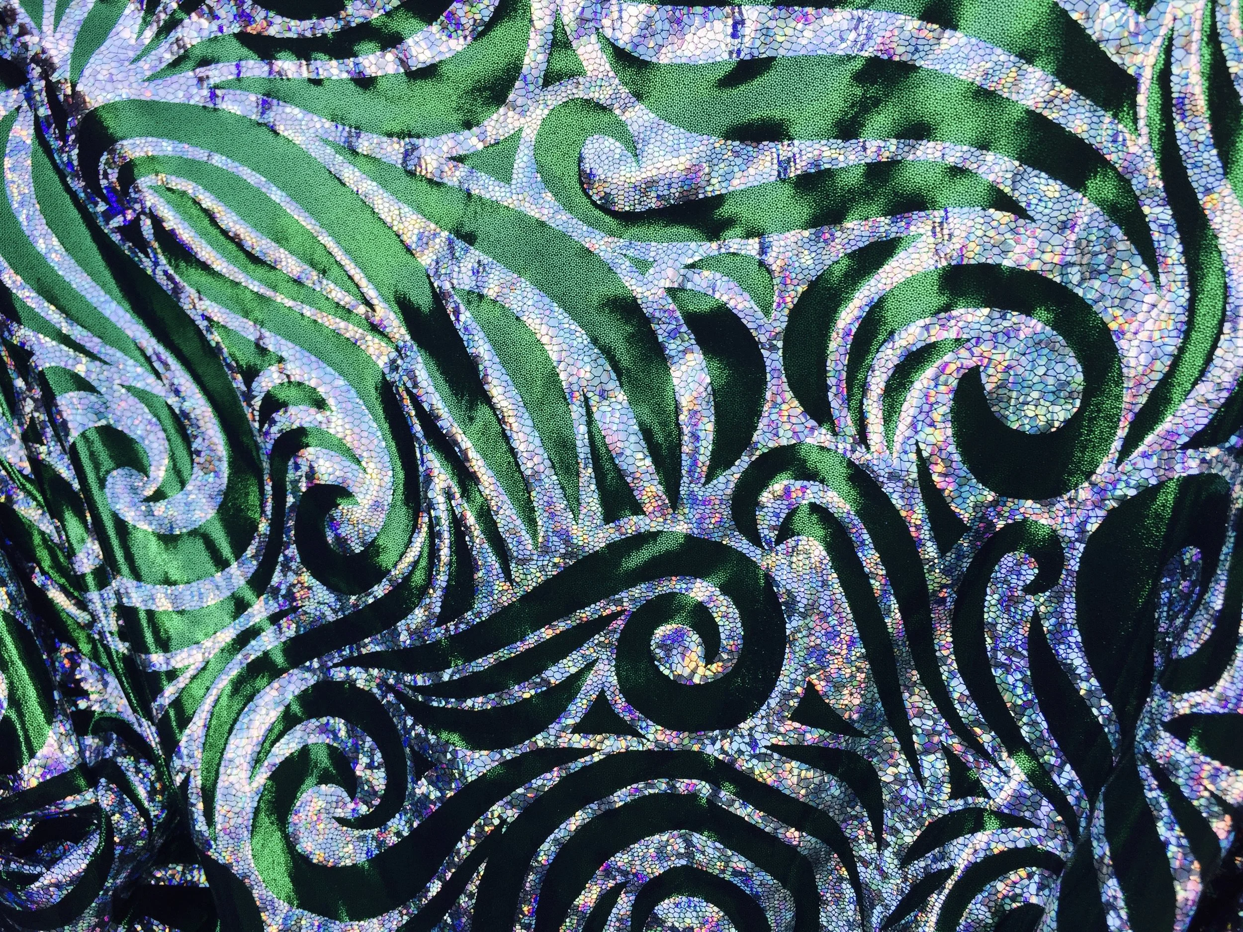 4-Way Stretch Exotic Green/Silver Mystique Swirl, 60" inch