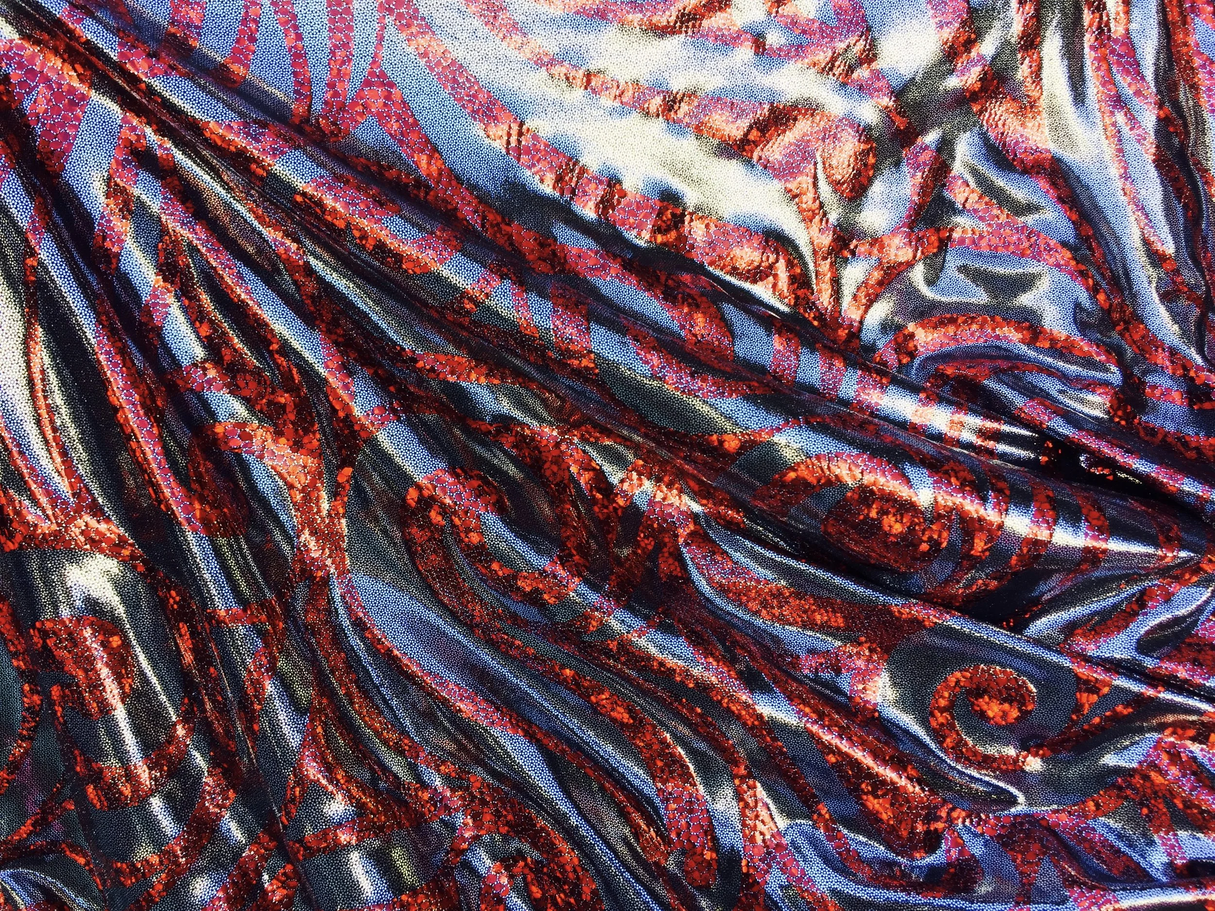 4-Way Stretch Exotic Charcoal/Red Mystique Swirl, 60" inch