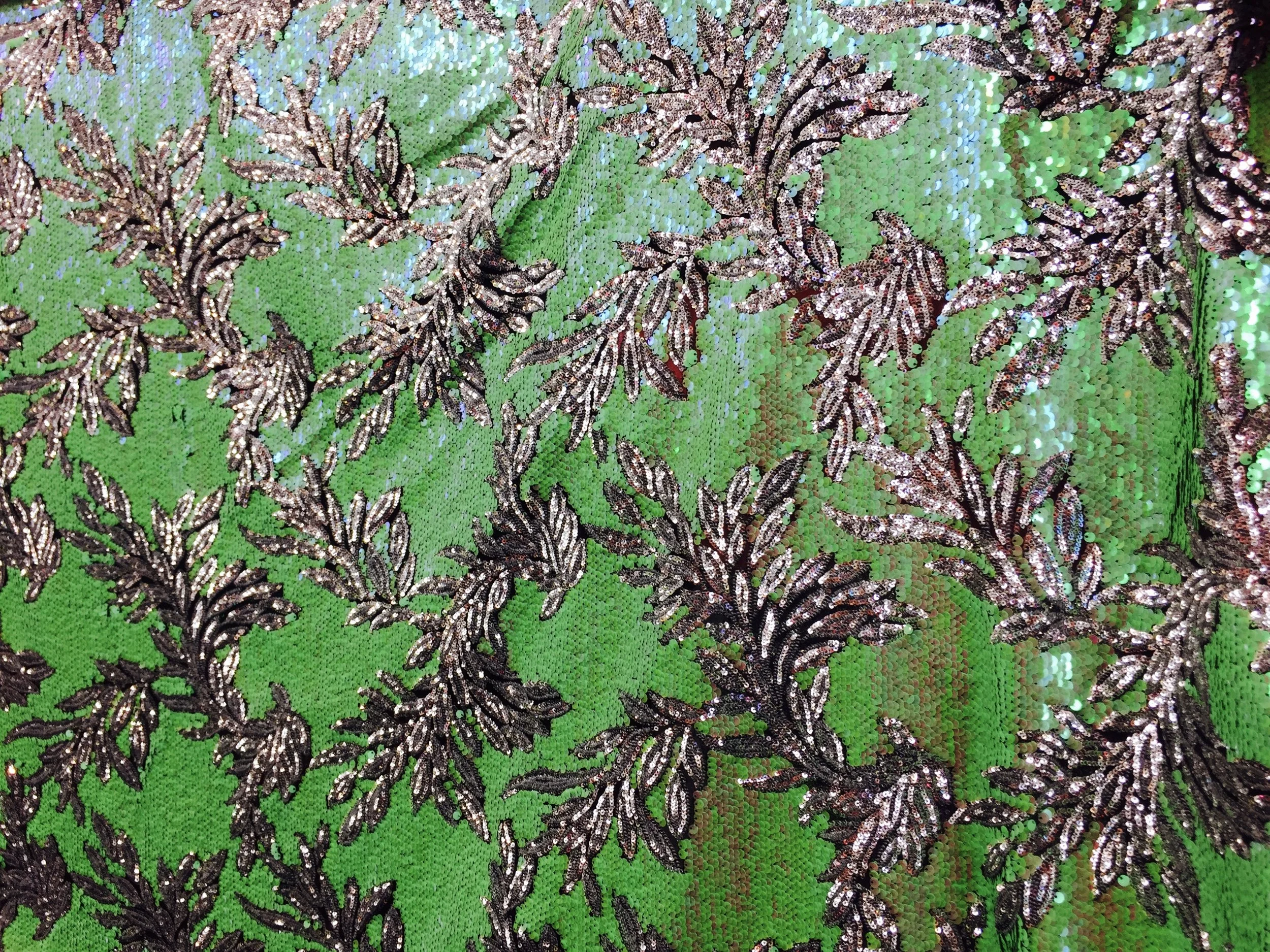 Green Multi Floral Sequin Design on Mesh