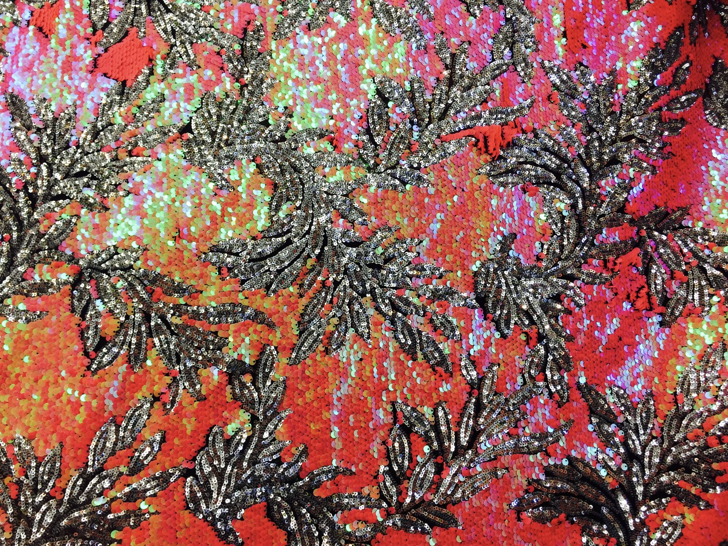 Pink Multi Floral Design with Sequin on Mesh