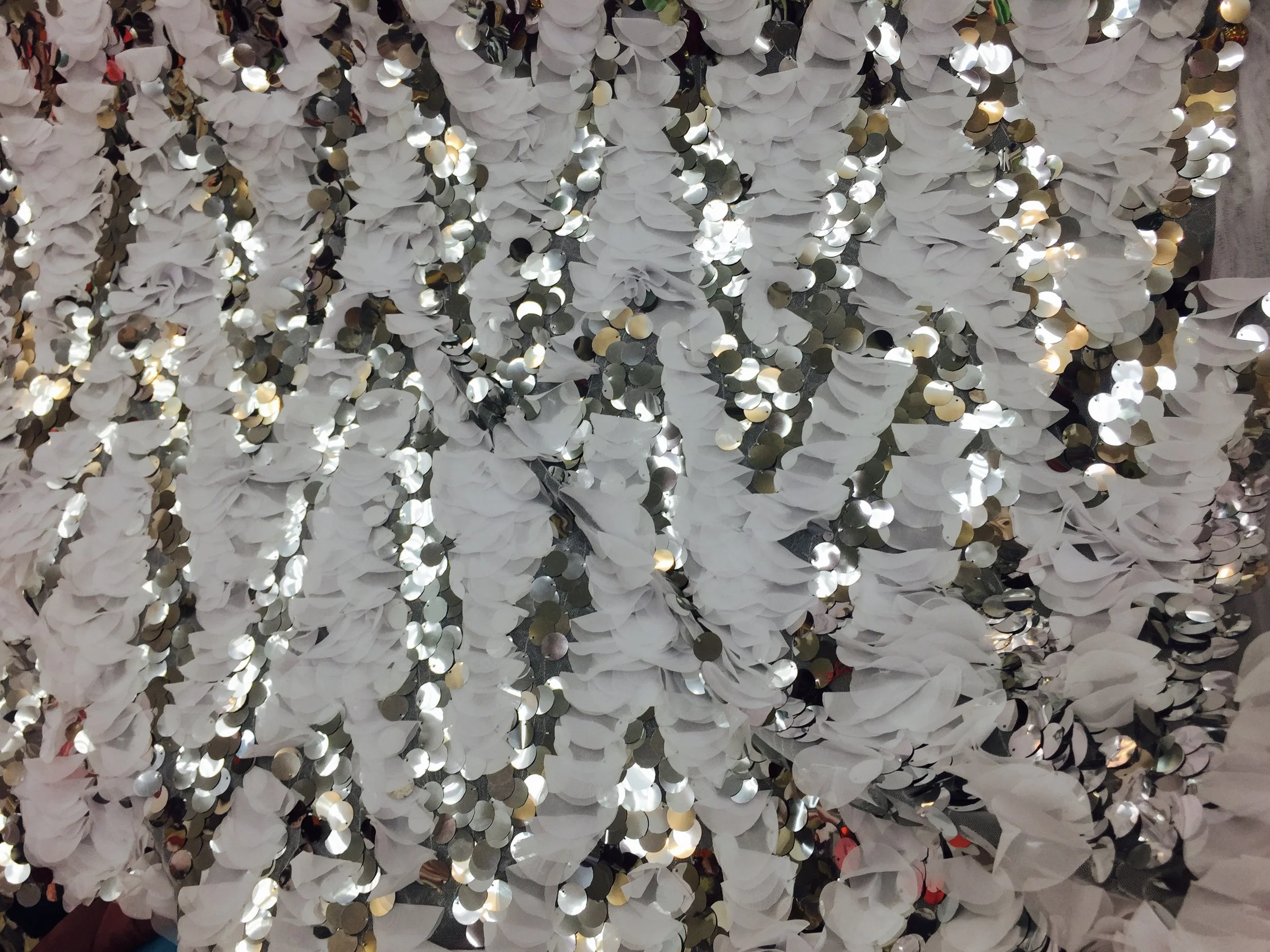 White Fancy Ruffle Chiffon on Mesh, 60" inch, sold by the yard