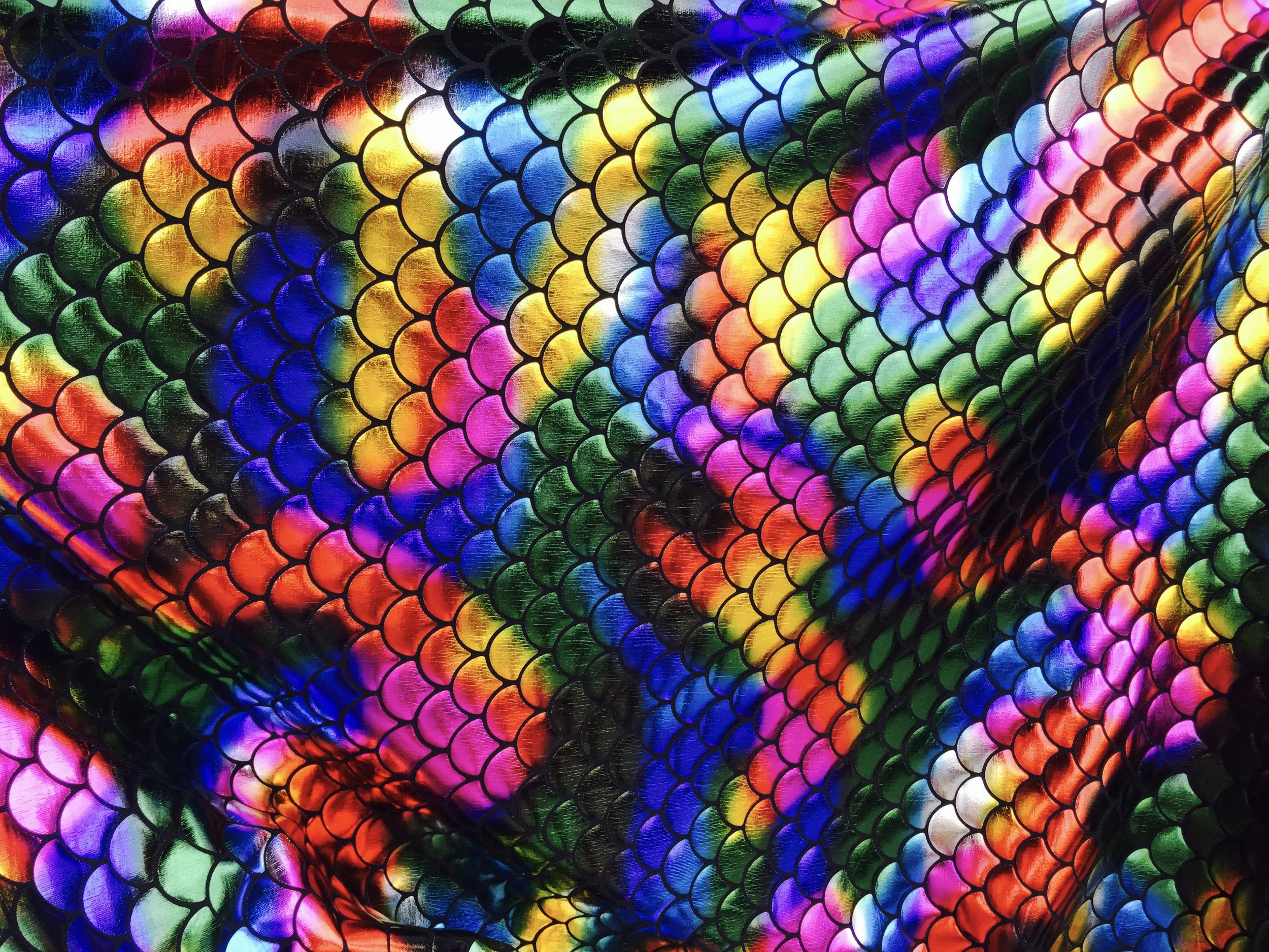 Rainbow Mermaid Scales 3/4" inch on Spandex, 60" inch, sold by the yard