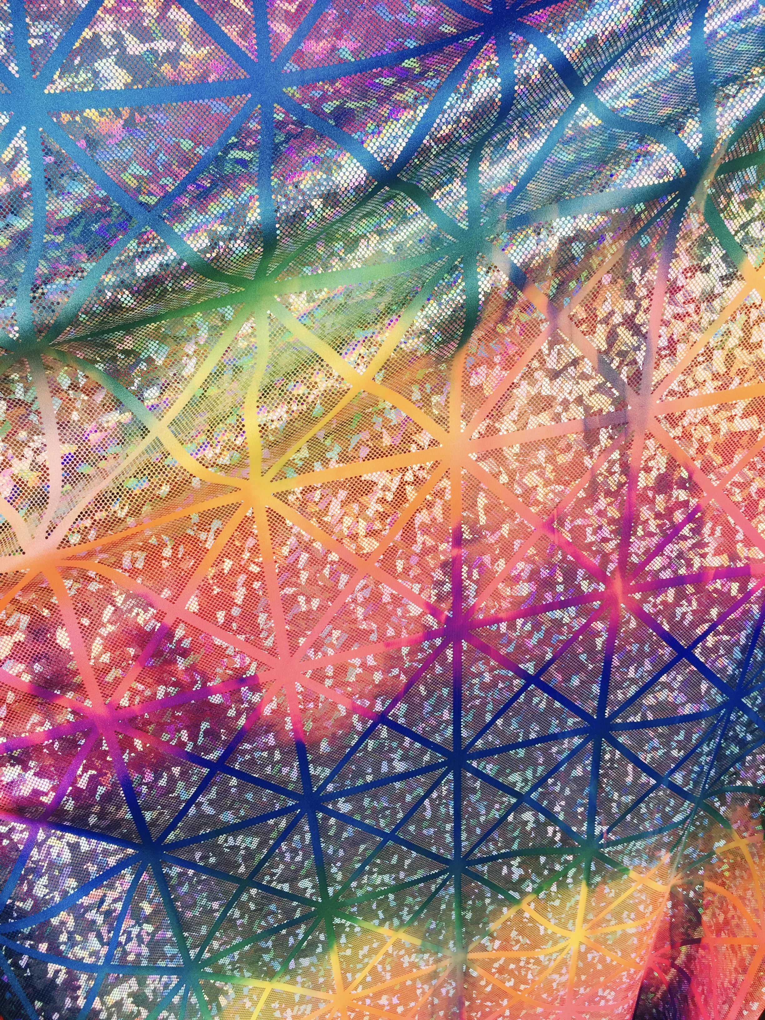 Criss-Cross Rainbow Hologram on Spandex, 60" inch, sold by the yard