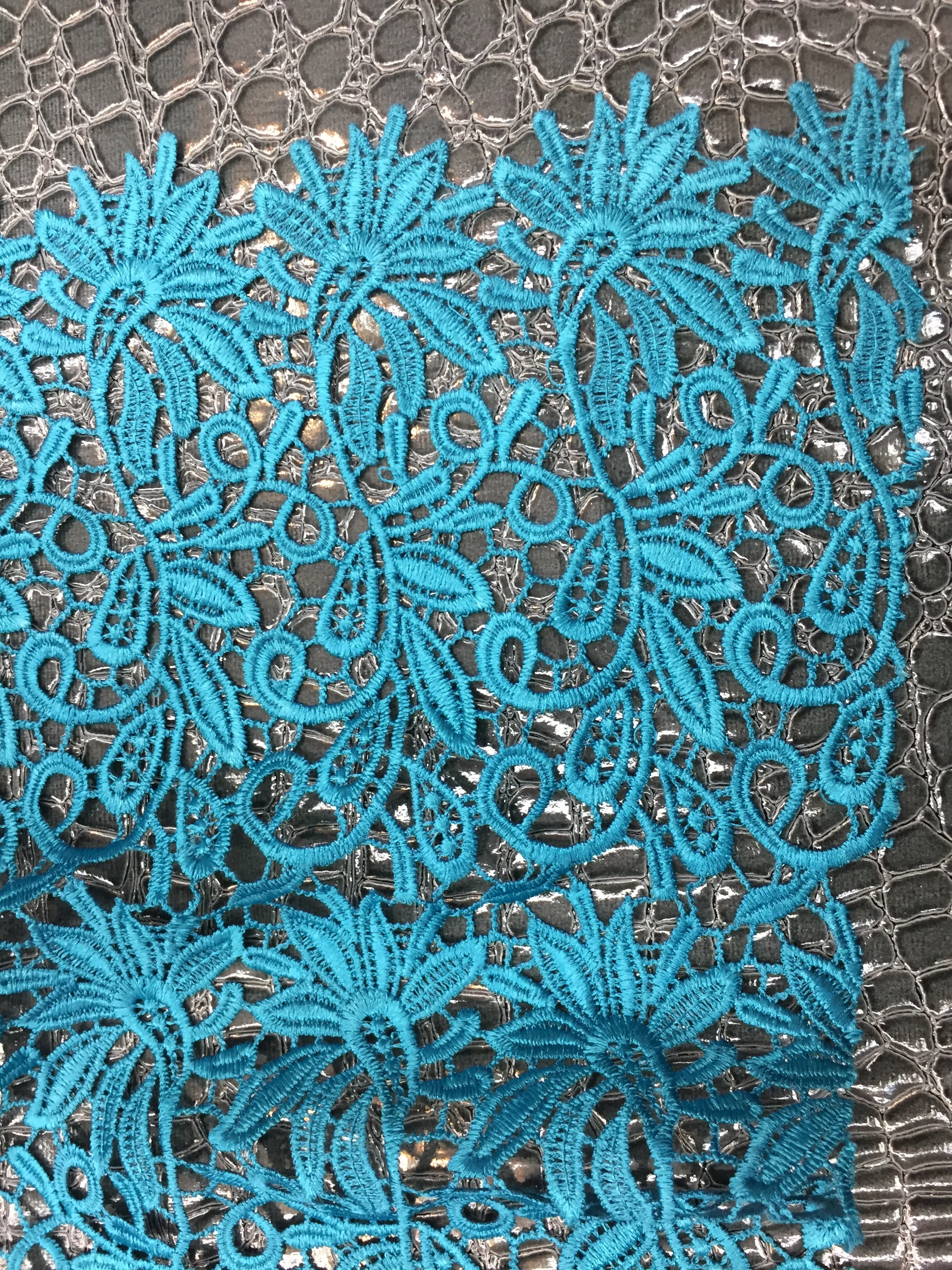 Dark Turquoise Guipure Lace, 54" inch, sold by the yard