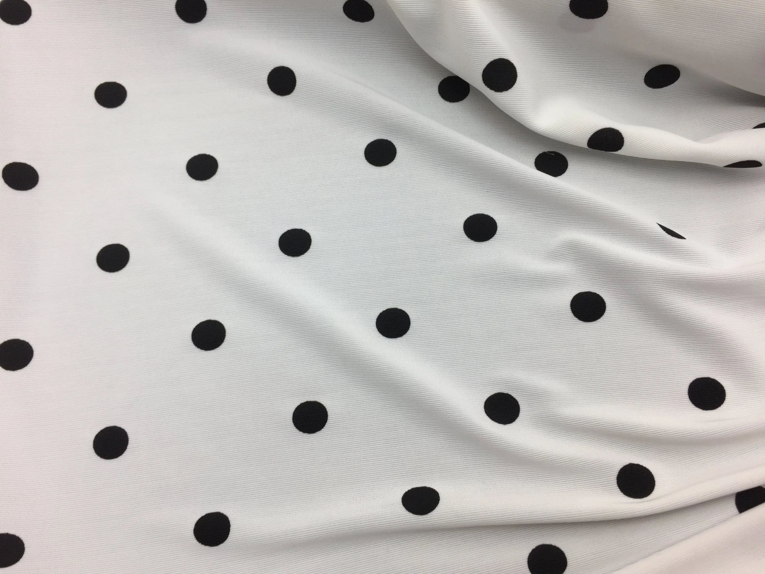 White with Black Polka Dots on Spandex, 60" inch, sold by the yard