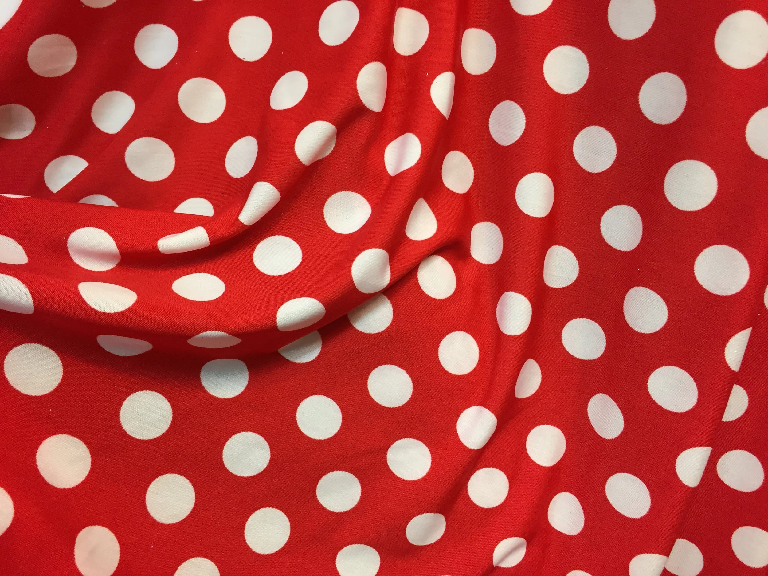 Red w/White Polka Dots on Nylon Spandex, 60" inch, sold by the yard