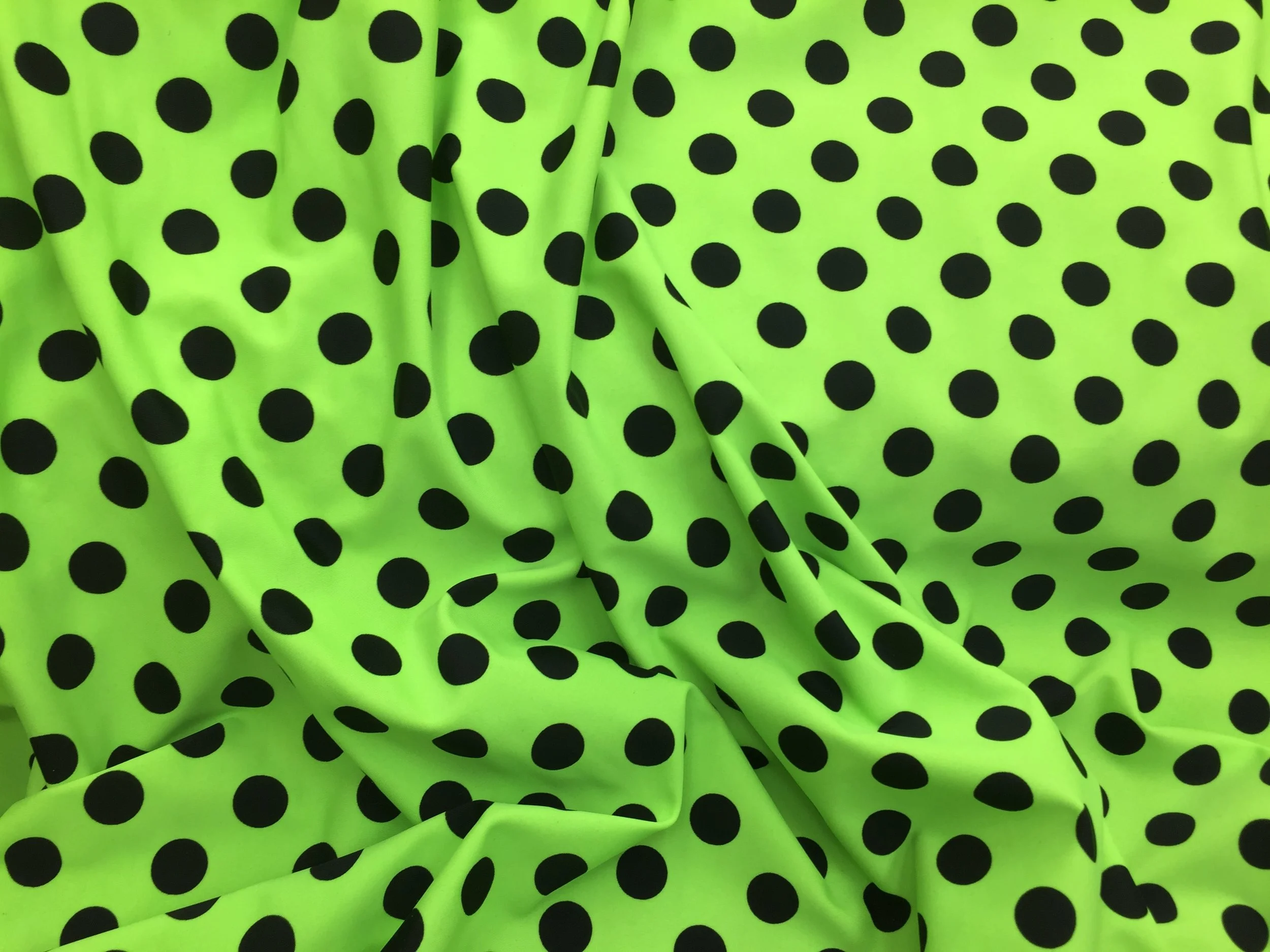 Neon Green w/Black Polka Dots, 60" inch, on Nylon Spandex
