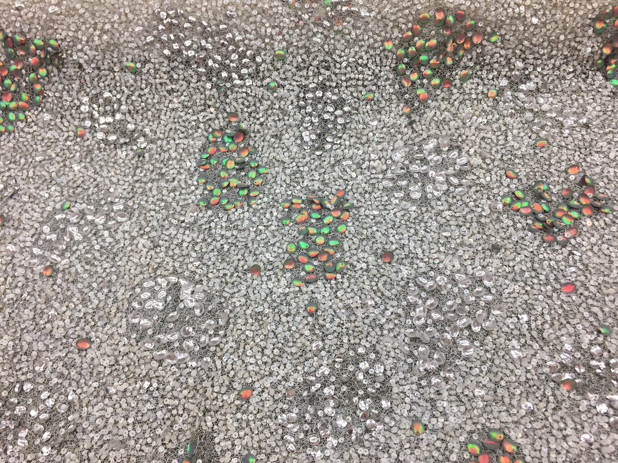 Handmade 100% Rayon Knit Silk, Bridal White Beaded Design, 60" inch, sold by the yard