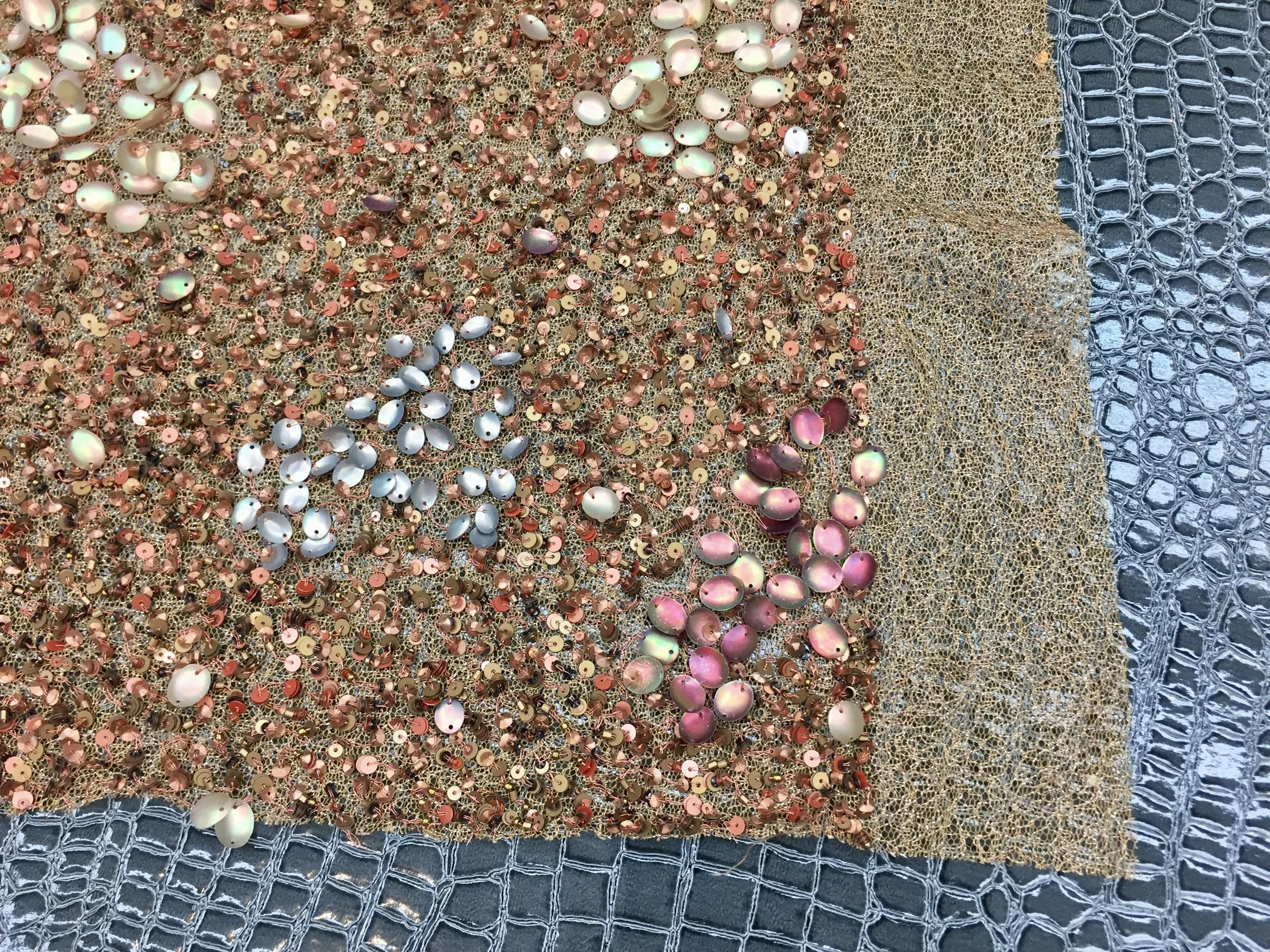 Handmade 100% Rayon Knit Silk, Copper Beaded Design, 60" inch, sold by the yard