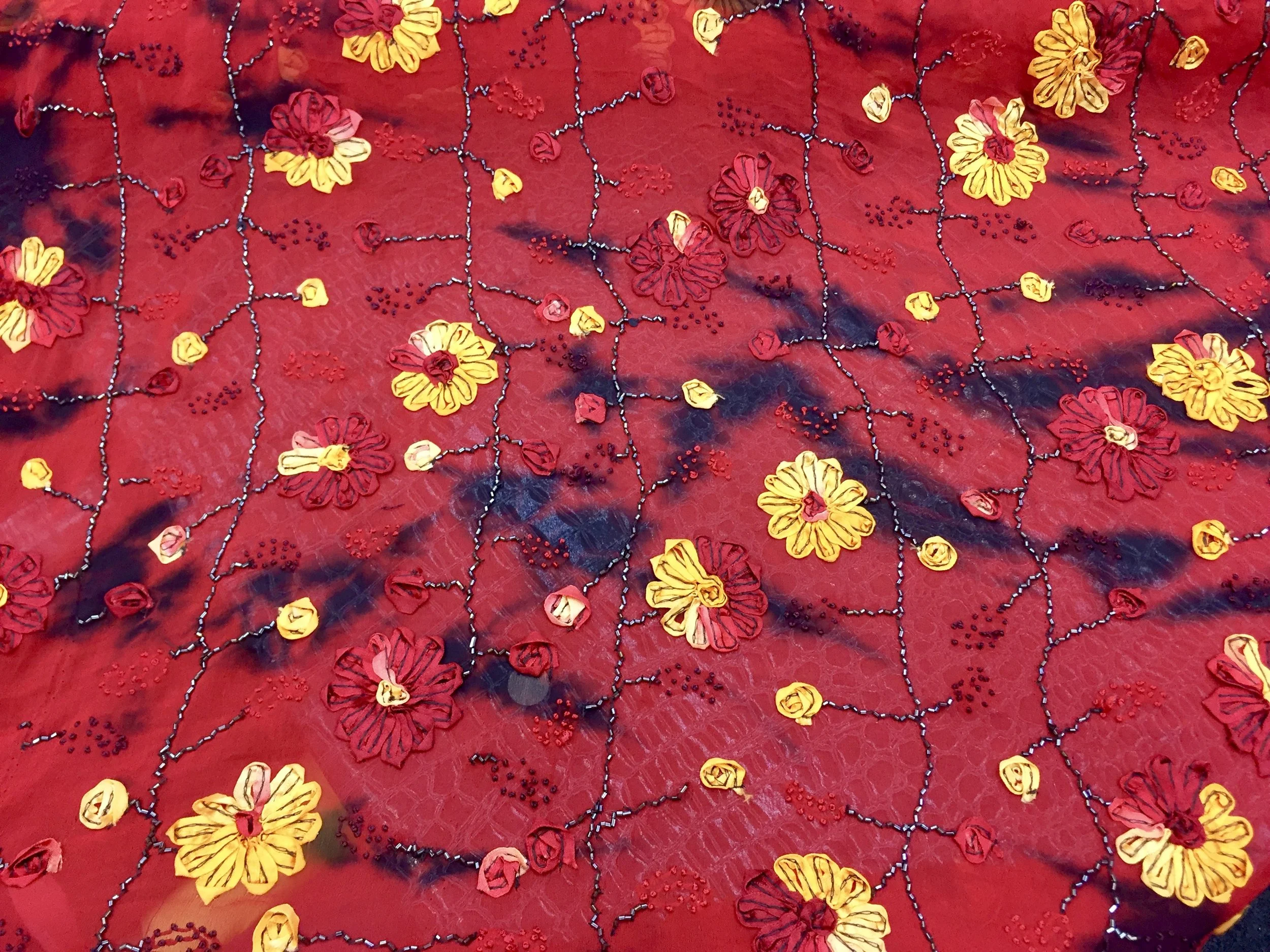 Handmade 100% Chiffon Silk, Fire Flower Design, 60" inch, sold by the yard