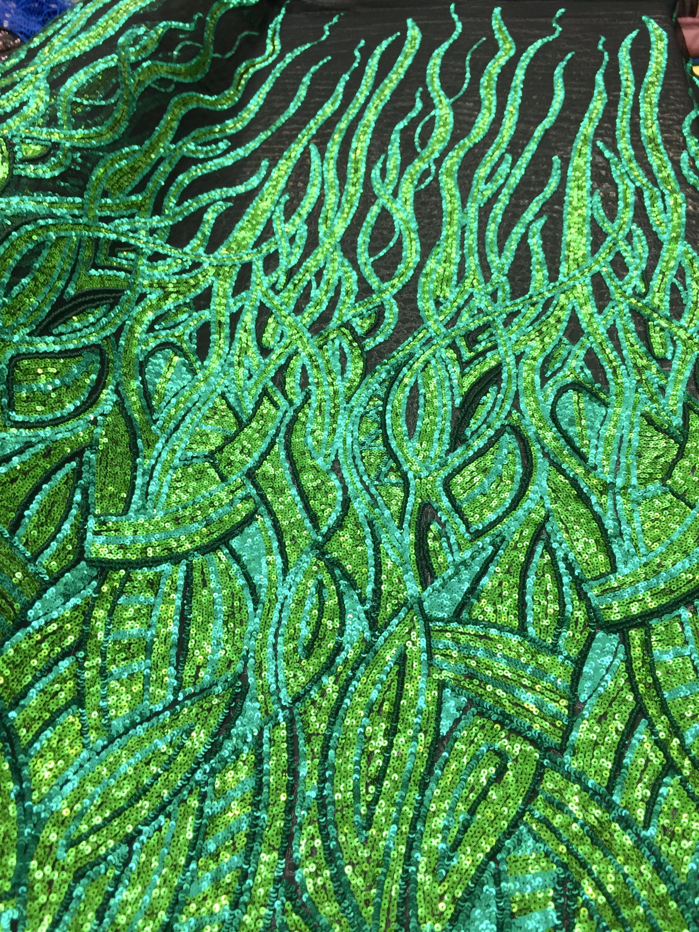 ***NEW*** Green Flames Sequin on Mesh, No Stretch, 60" inch, sold by the yard
