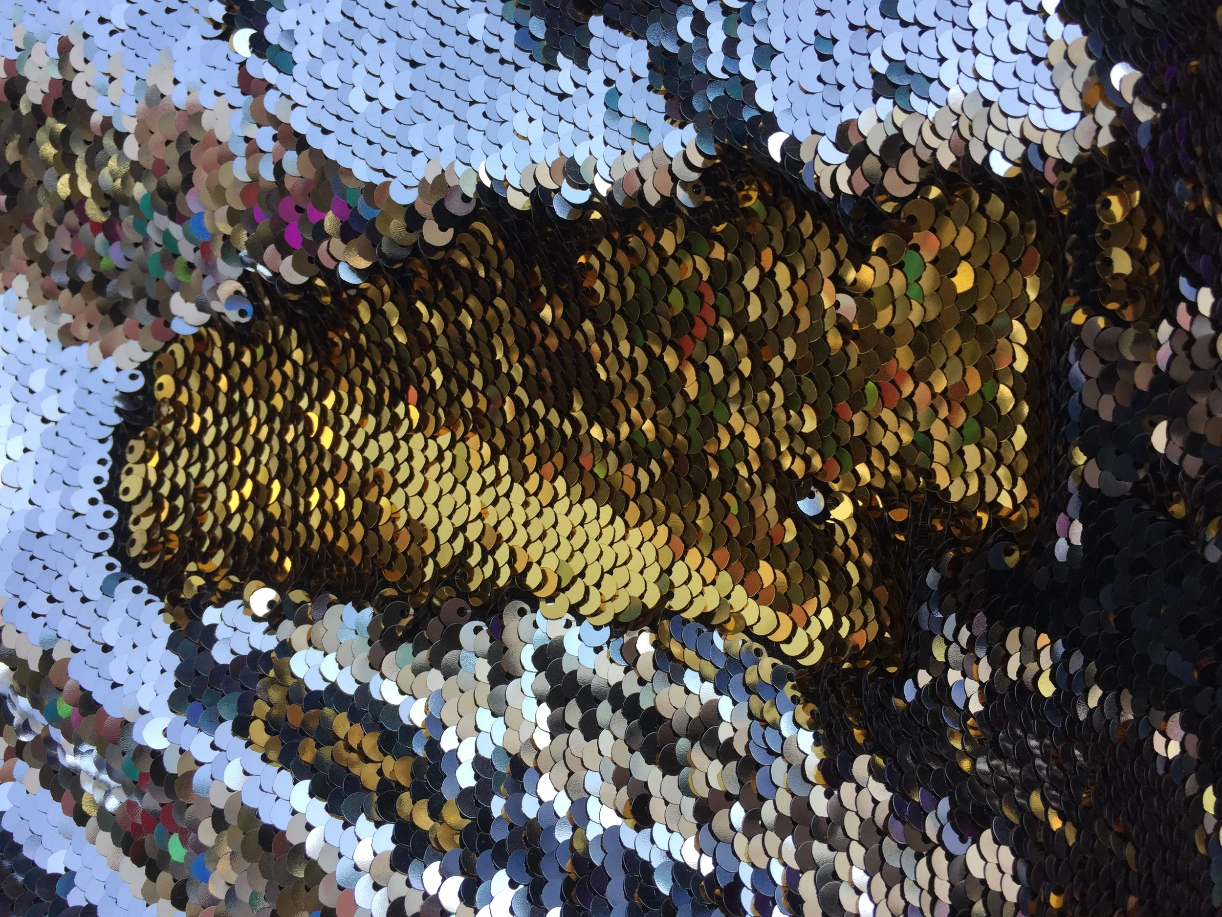 Silver/Gold 5mm Flip-Up Shiny Sequin on Spandex, 54" inch, sold by the yard