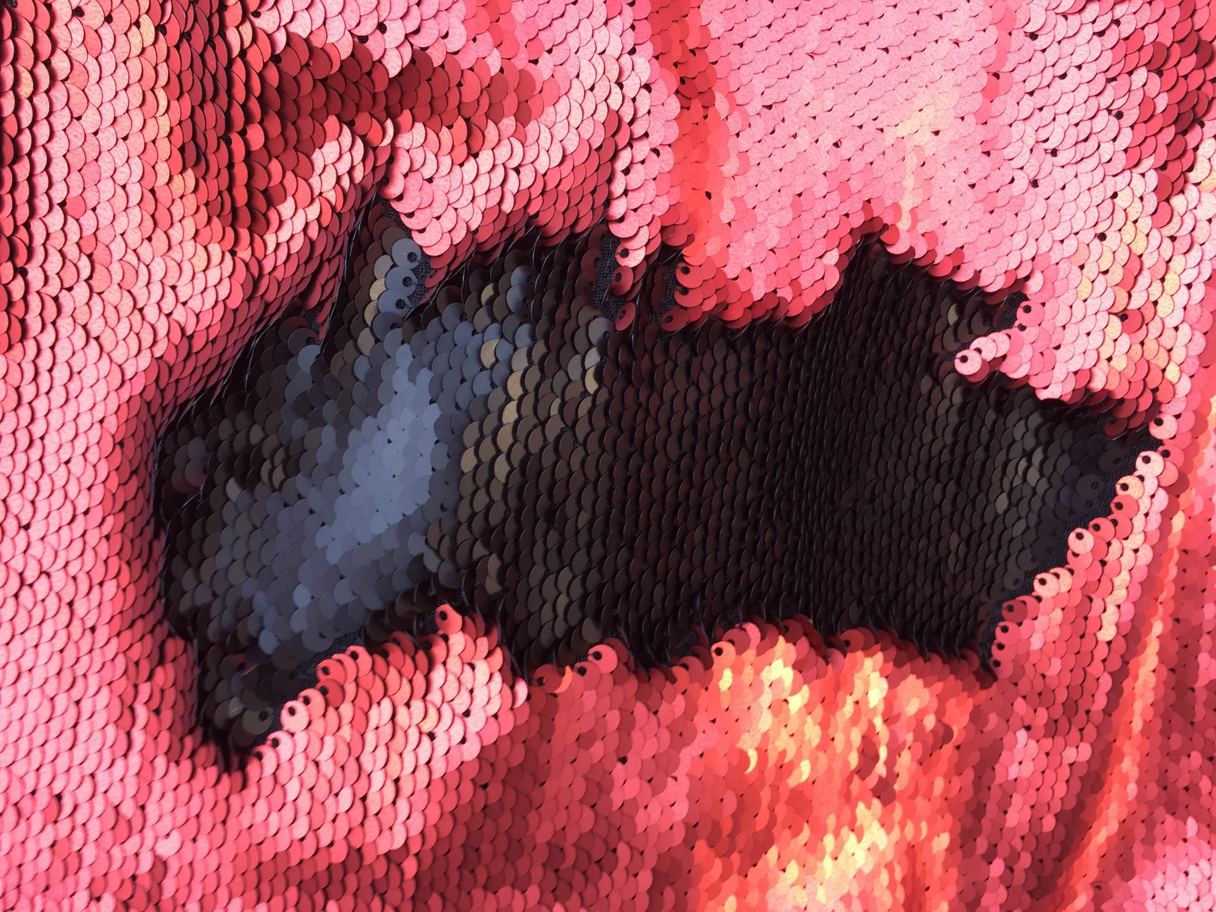 Red/Black 5mm Flip-Up Matte Sequin on Spandex, 54" inch, sold by the yard