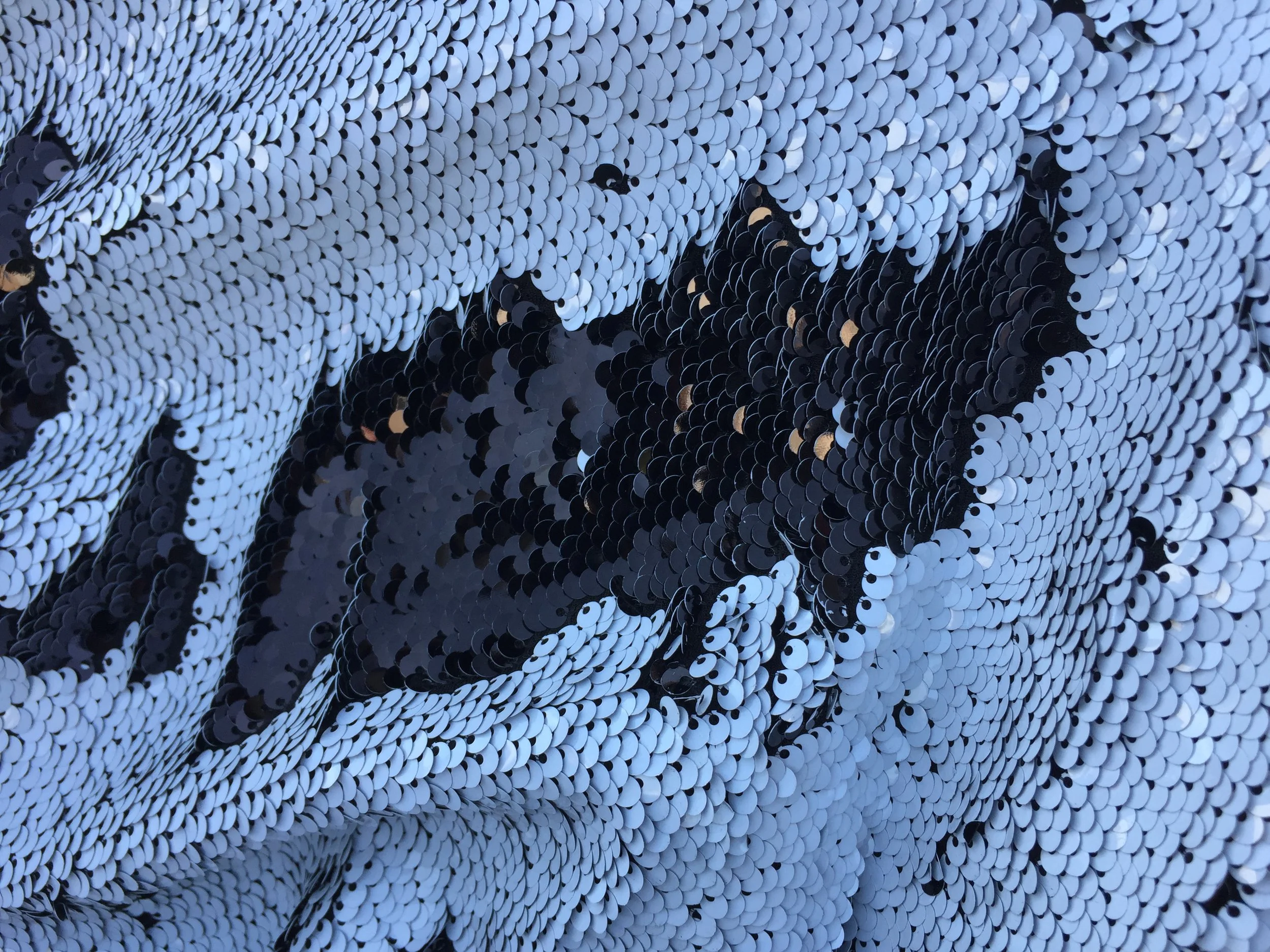 White/Black 5mm Flip-Up Shiny Sequin on Spandex, 54" inch, sold by the yard