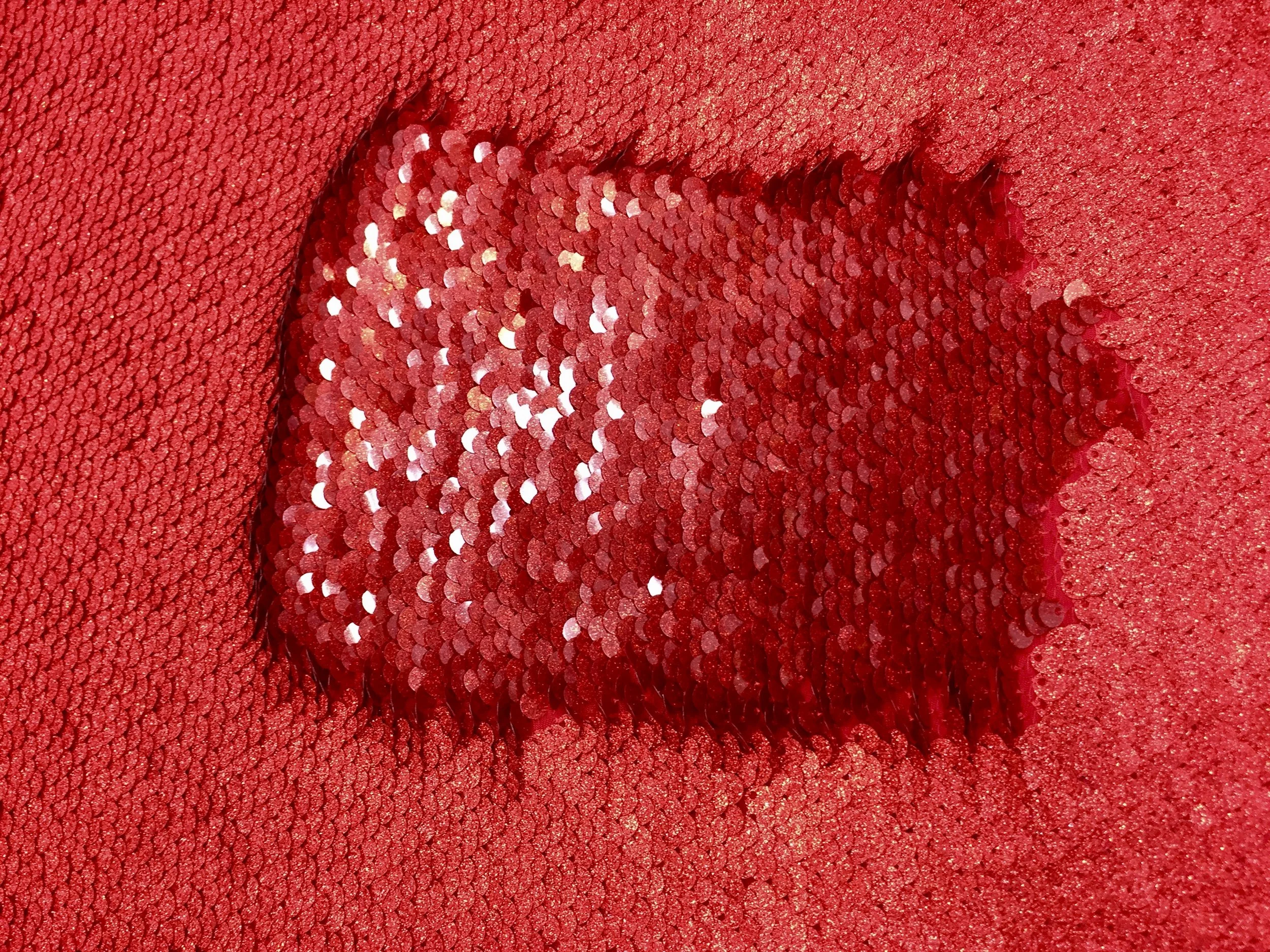 Ruby Red 5mm Glitter Shine Flip Up Sequin on Spandex, 54" inch, sold by the yard