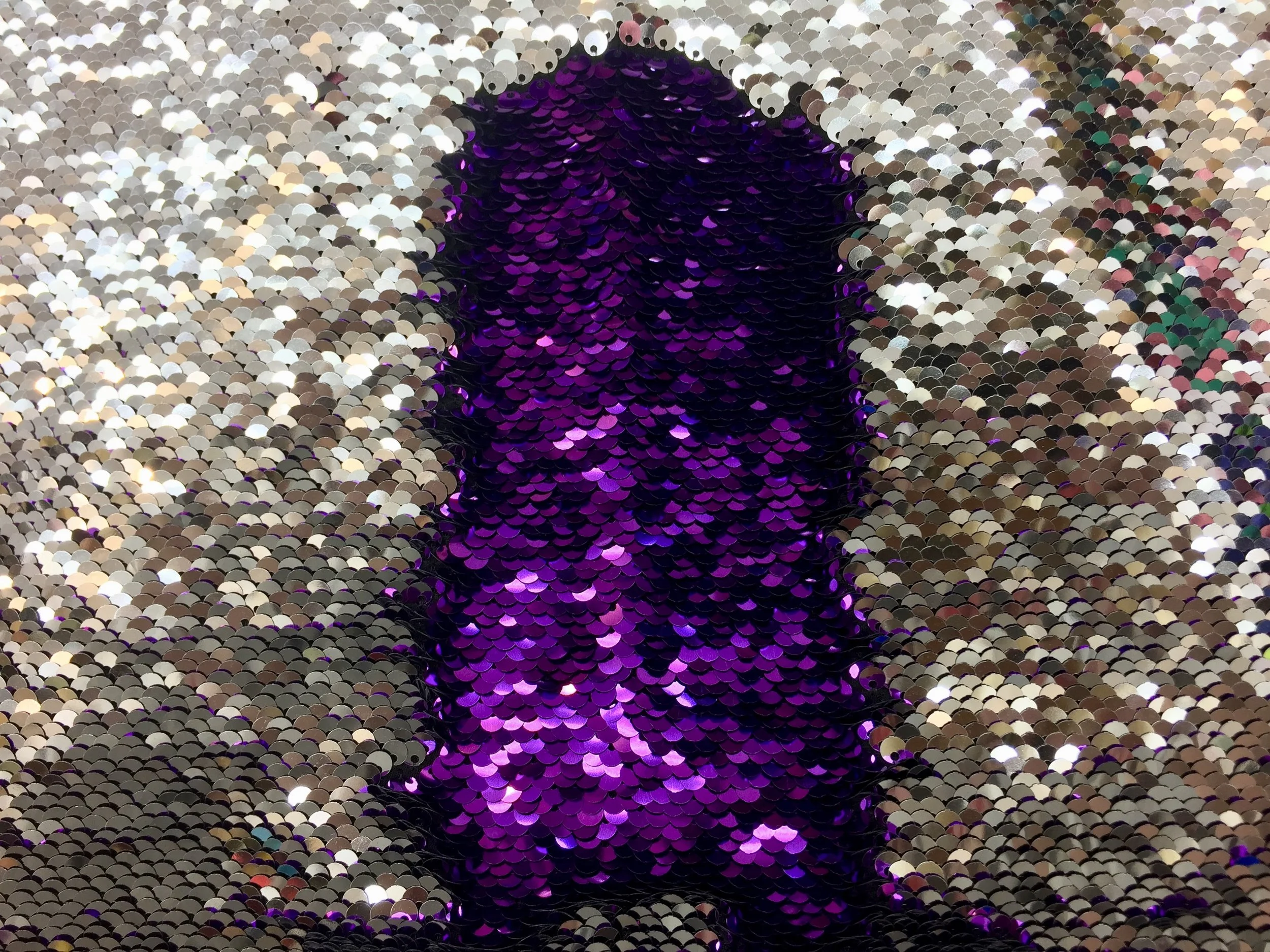 Silver/Purple Shiny 5mm Flip Up Sequin on Spandex, 54" inch, sold by the yard