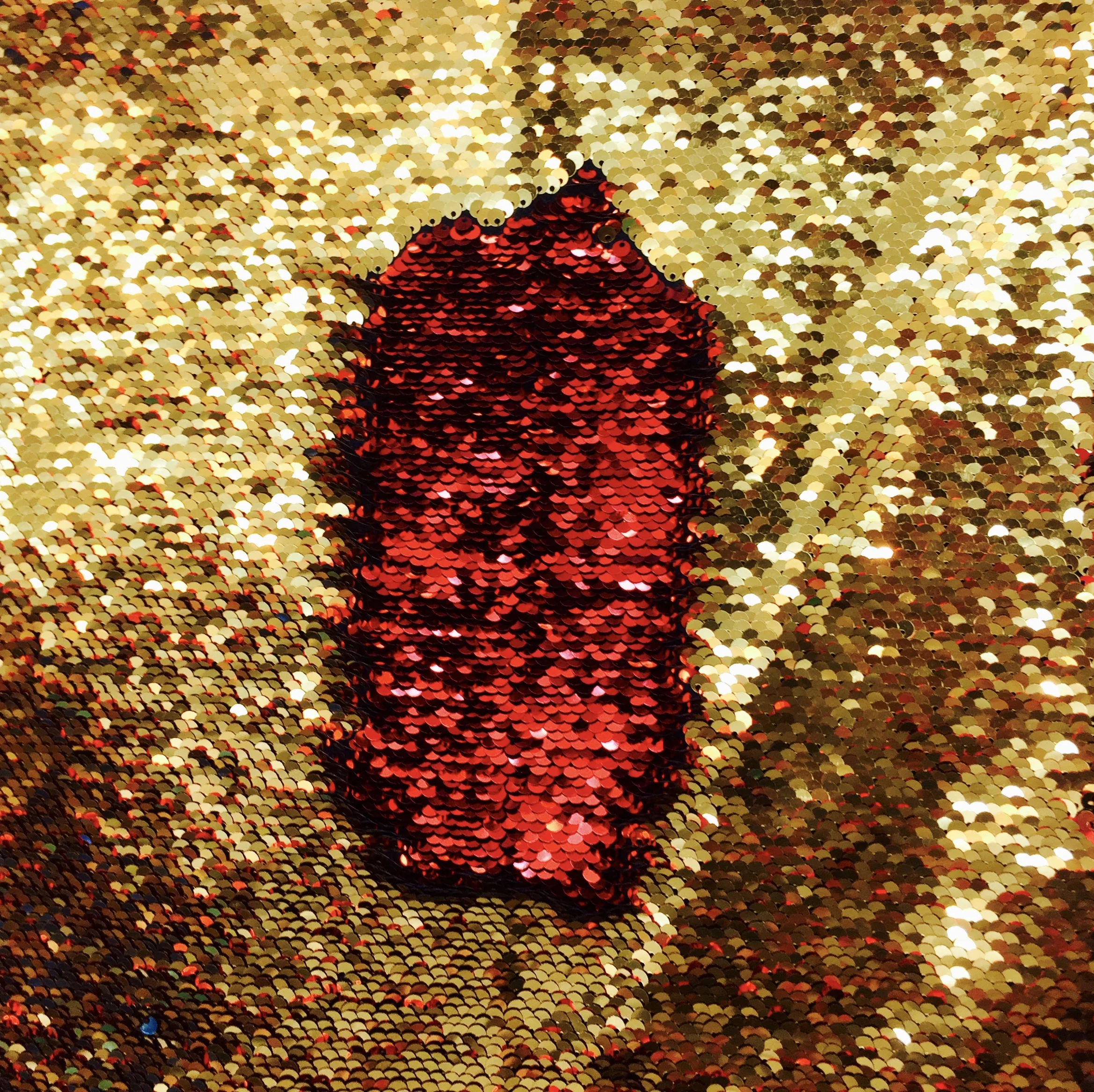 Gold/Red Shiny 5mm Flip Up Sequin on Spandex, 54" inch, sold by the yard