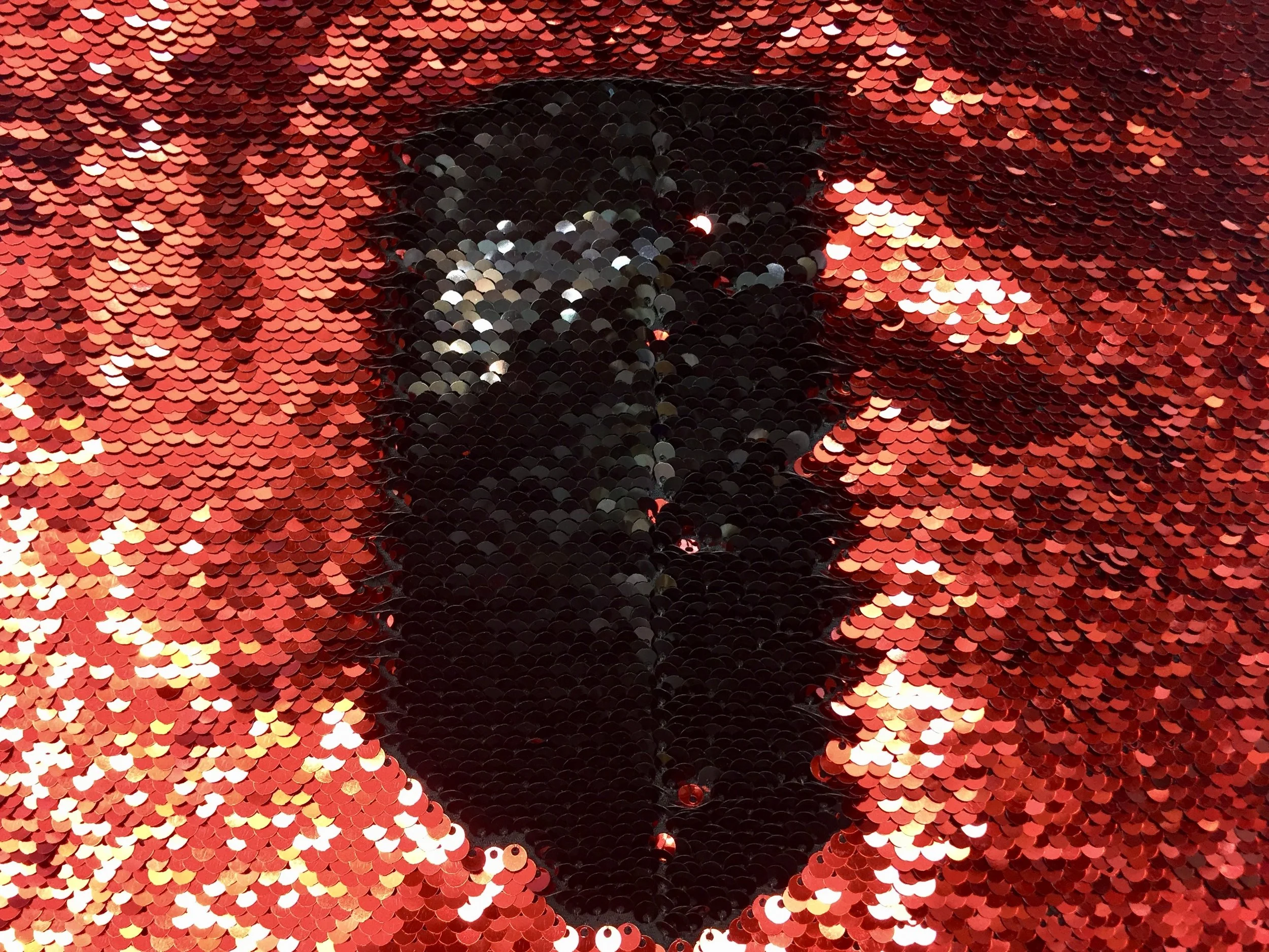 Red/Black Shiny 5mm Flip Up Sequin on Spandex, 54" inch, sold by the yard