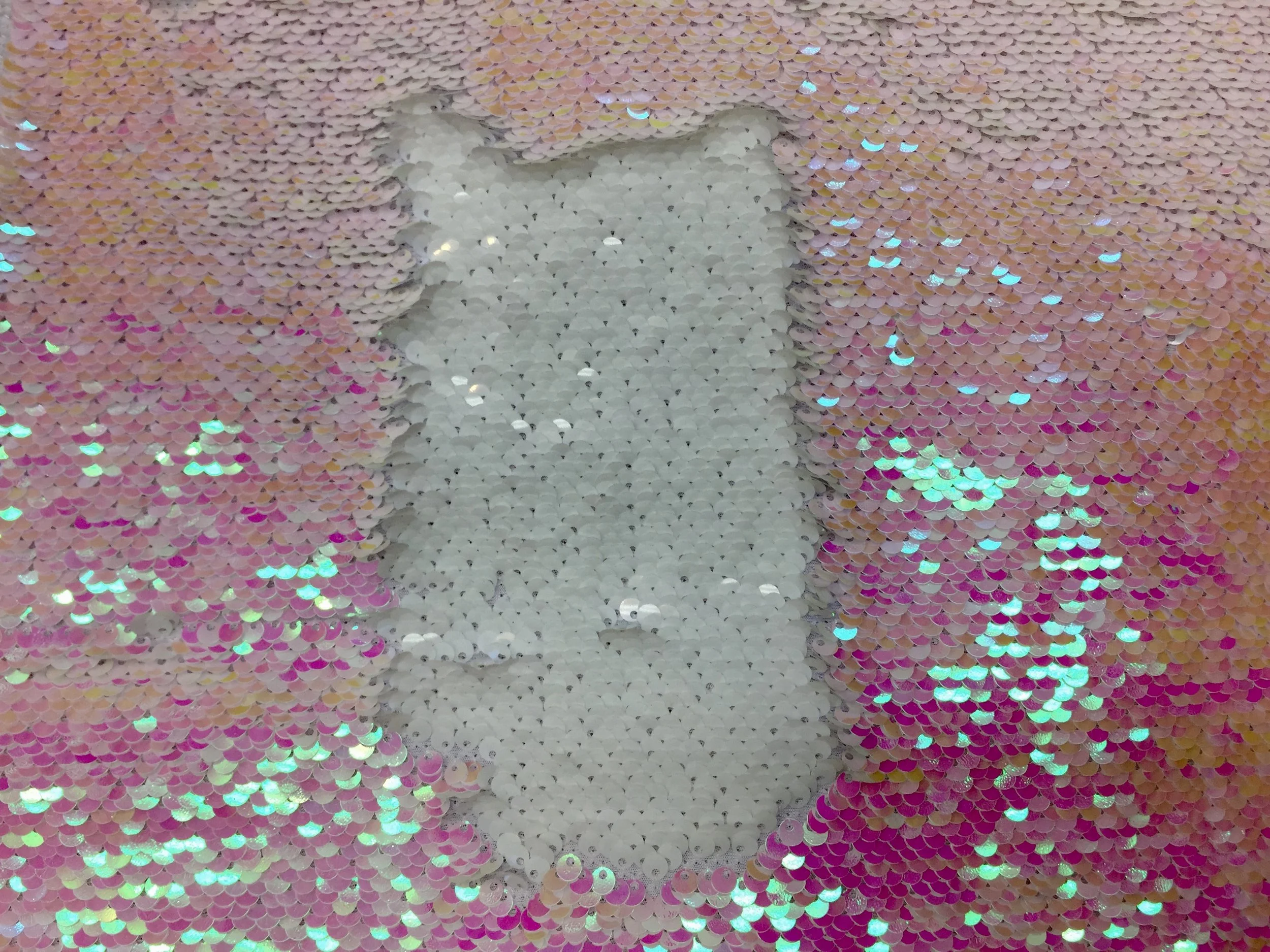 Iridescent Pink/White Shiny 5mm Flip Up Sequin on Spandex, 54" inch, sold by the yard