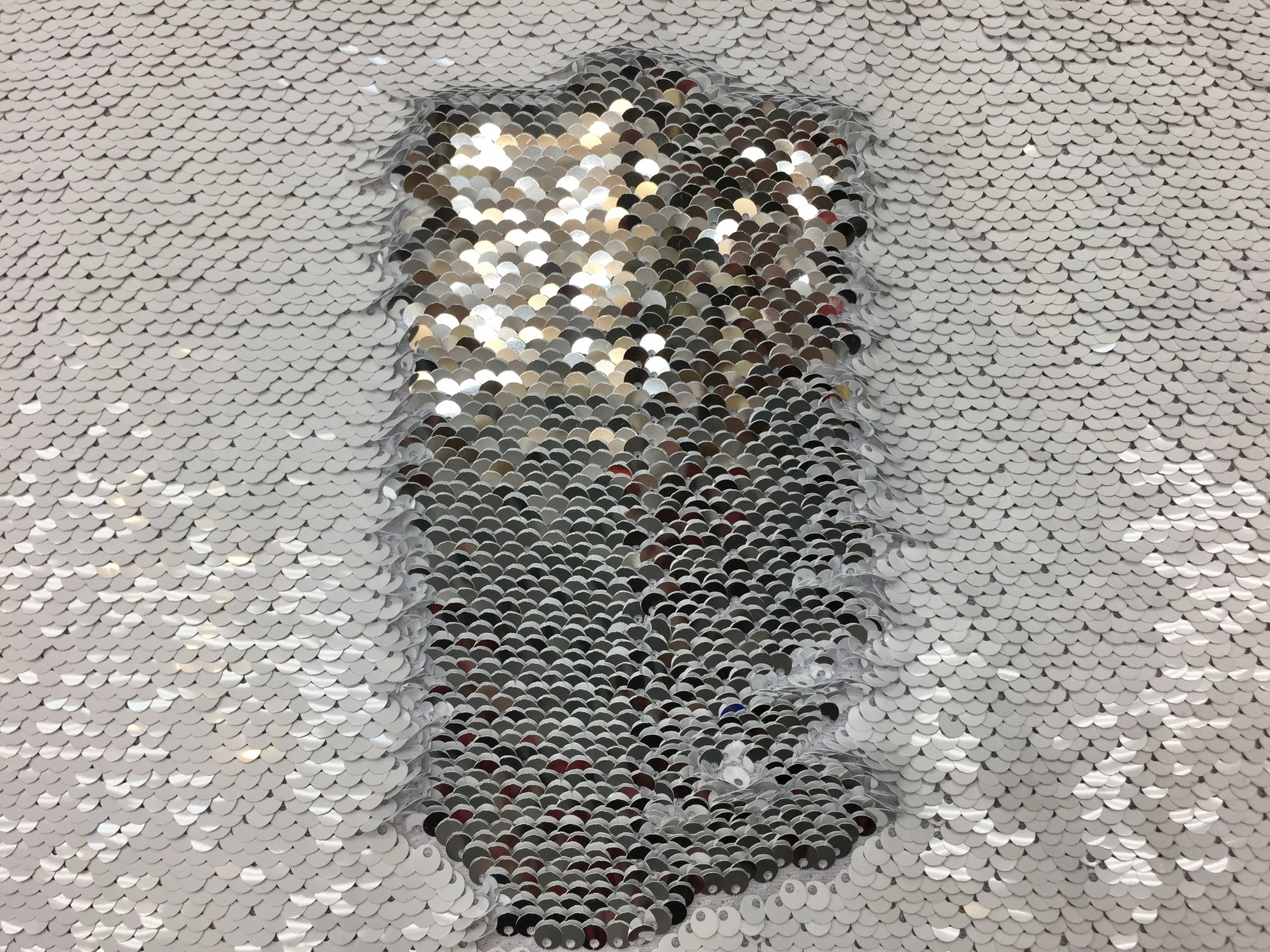 White/Silver Shiny 5mm Flip Up Sequin on Spandex, 54" inch, sold by the yard