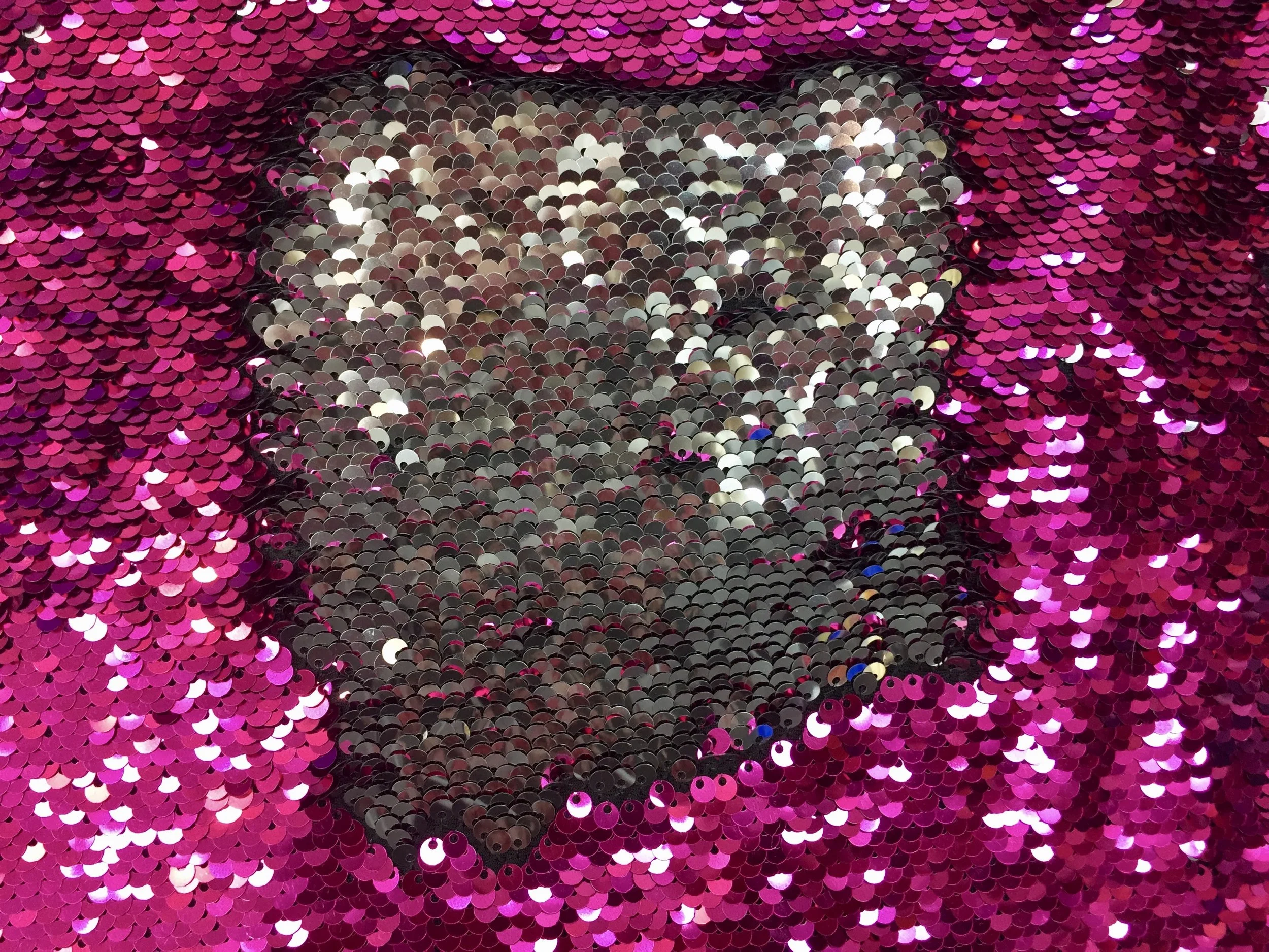 Pink/Silver Shiny 5mm Flip Up Sequin on Spandex, 54" inch, sold by the yard