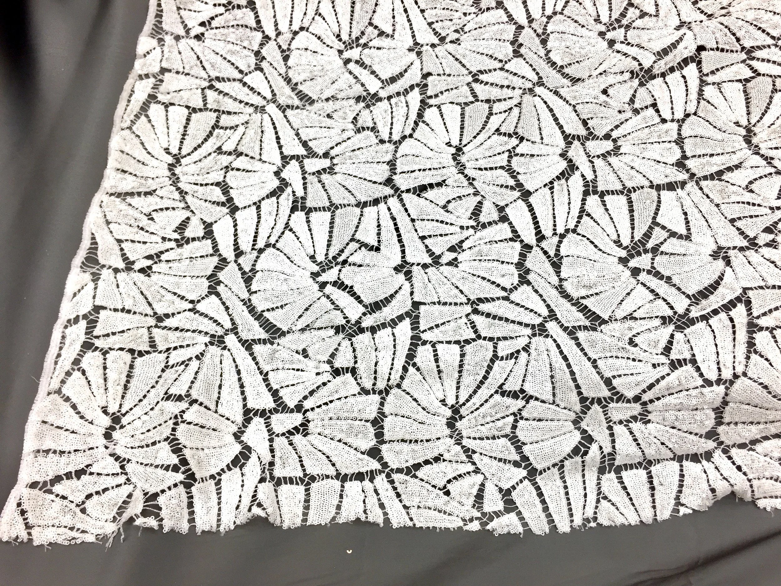 Pure White Abstract Sequin Design w/Polyester, 45" inch, sold by the yard