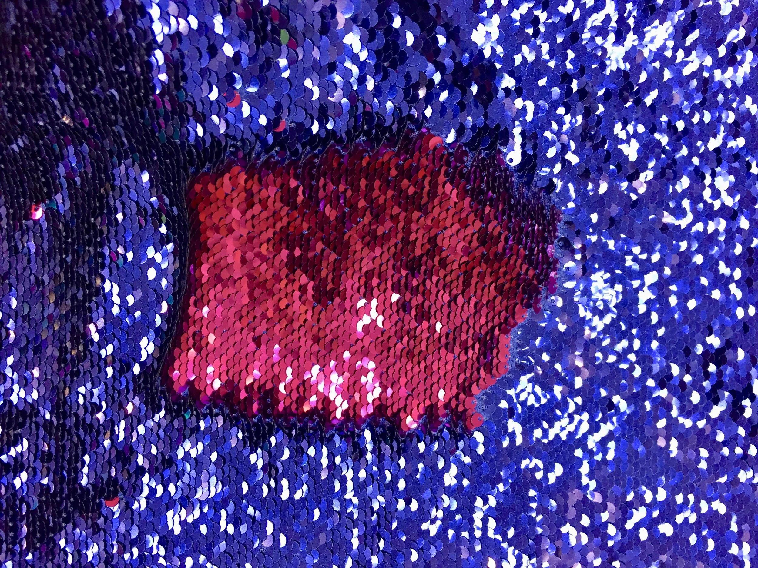 NEW Navy Blue/Fuschia 5mm Shiny Flip Up Sequin on Spandex, 54" inch, sold by the yard