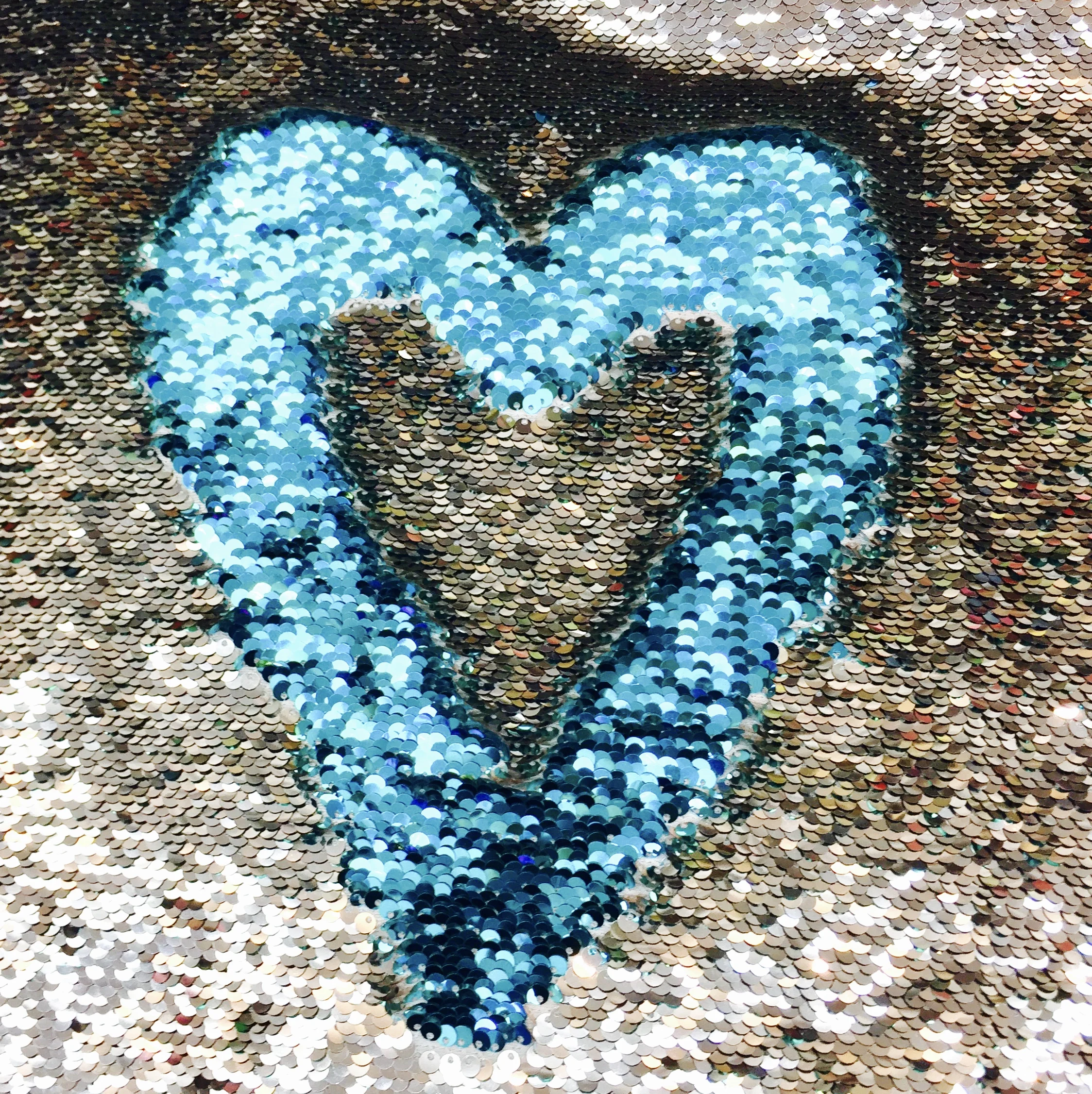 NEW Silver/Turquoise Brittany Design 5mm Flip Up Sequin on Spandex, 54" inch, sold by the yard