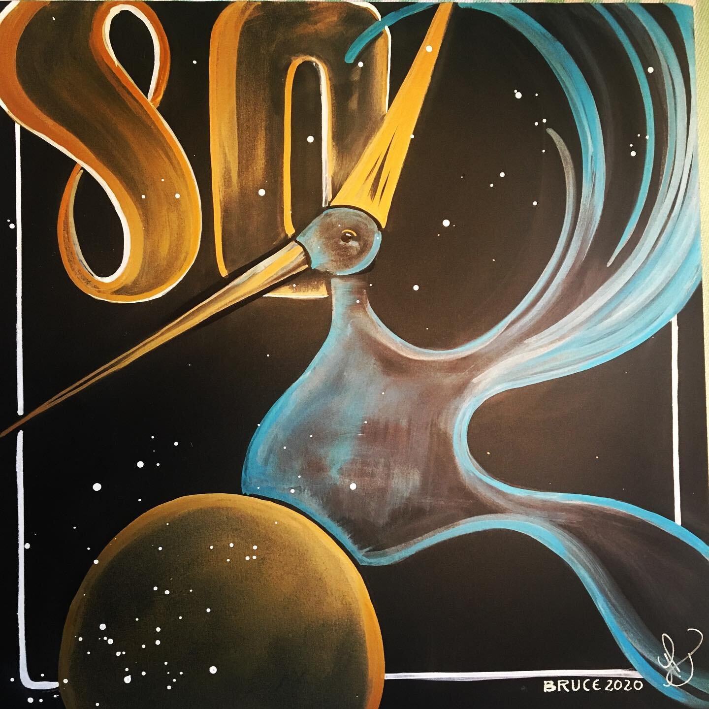 Happy Birthday to Bruce aka...Dad....80 is cool🦋  #birthday #taurus #bruce #acrylic #chalkboard #bluebird #80 #letterflo #originalart #decomarkers #gold #partybird