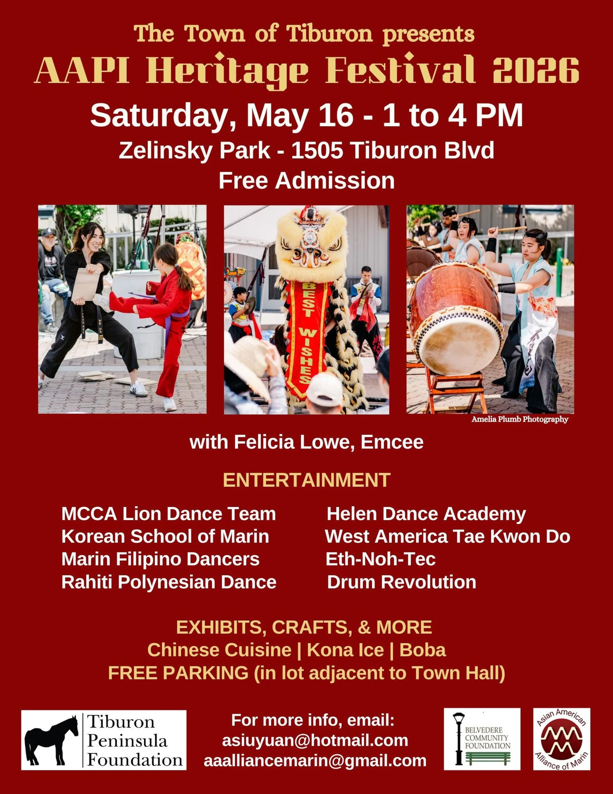 Join us as we celebrate culture and community at the Tiburon AAPI Heritage Festival on May 16!

Our team will be performing at 2 PM, and the festival begins at 1 PM!