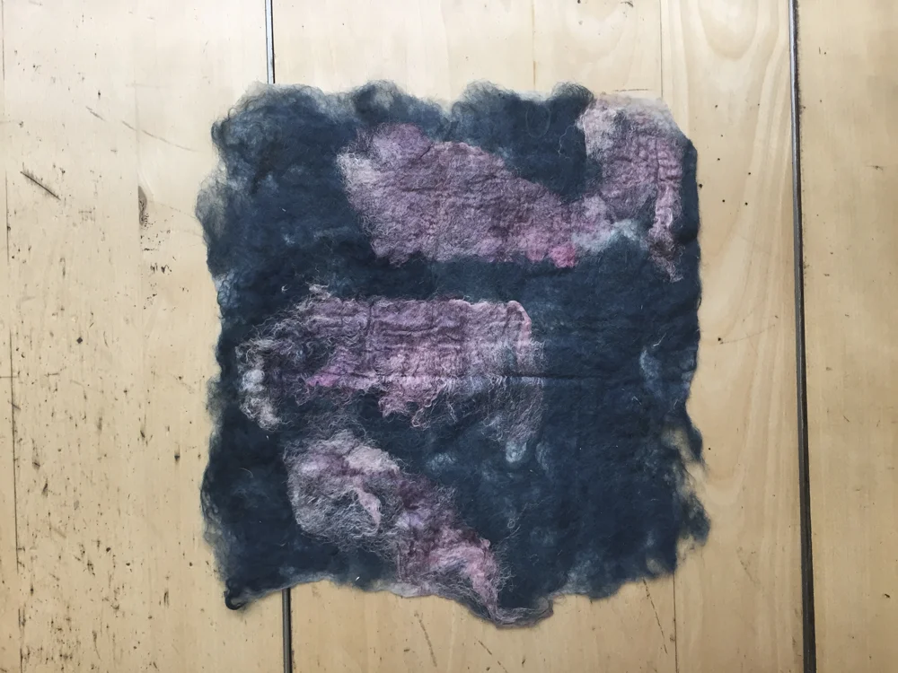 Foreground: pink silk + white wool Background: blue wool